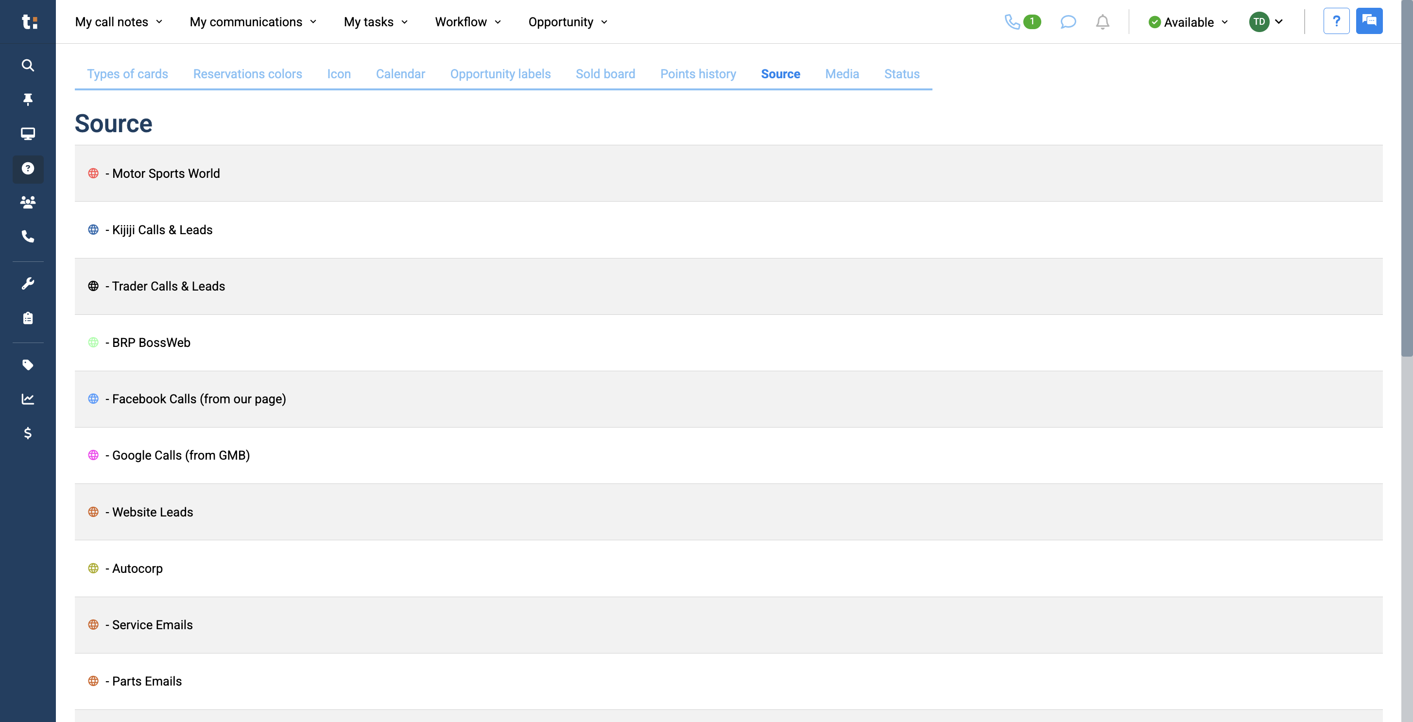 Step #12: The Source tab shows your complete list of sources.