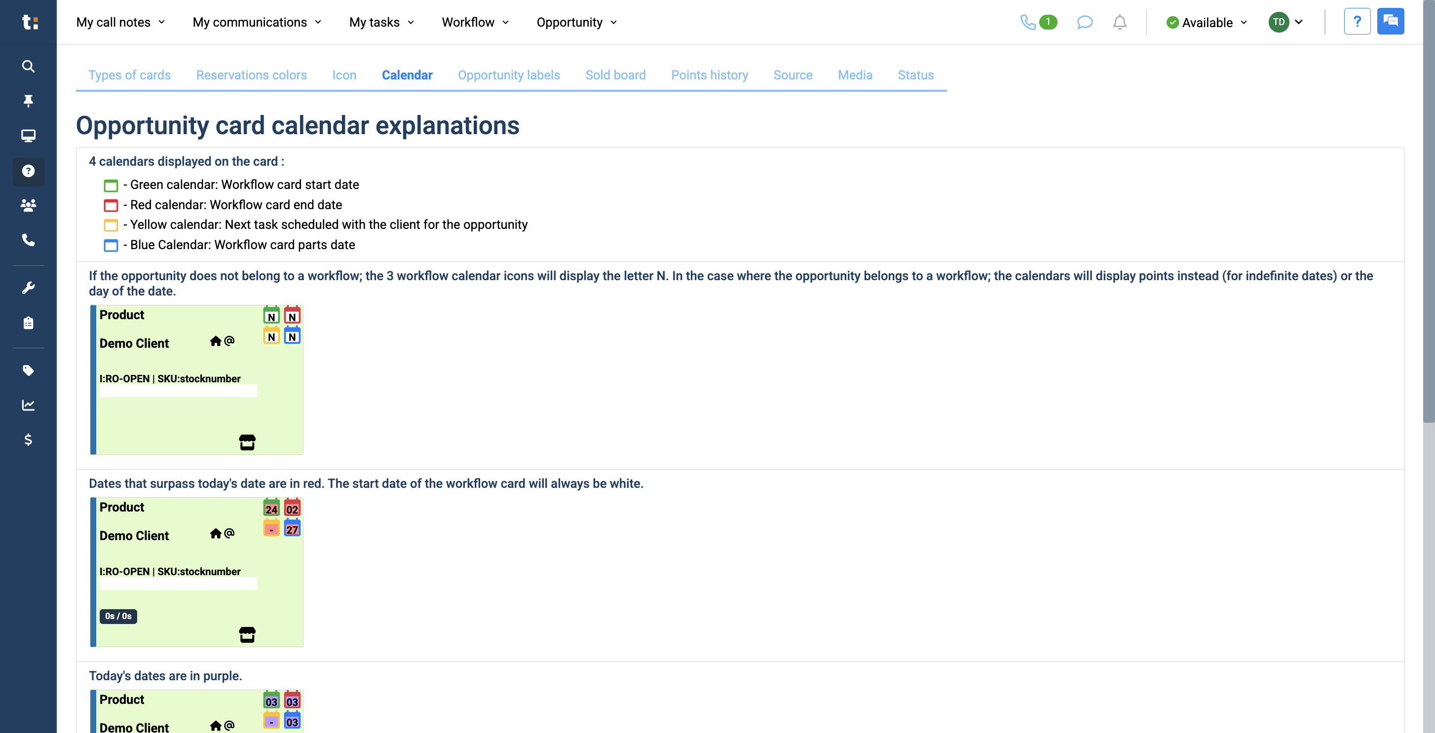 Step #7: The Calendar tab explains what each calendar on the card means and what they represent.