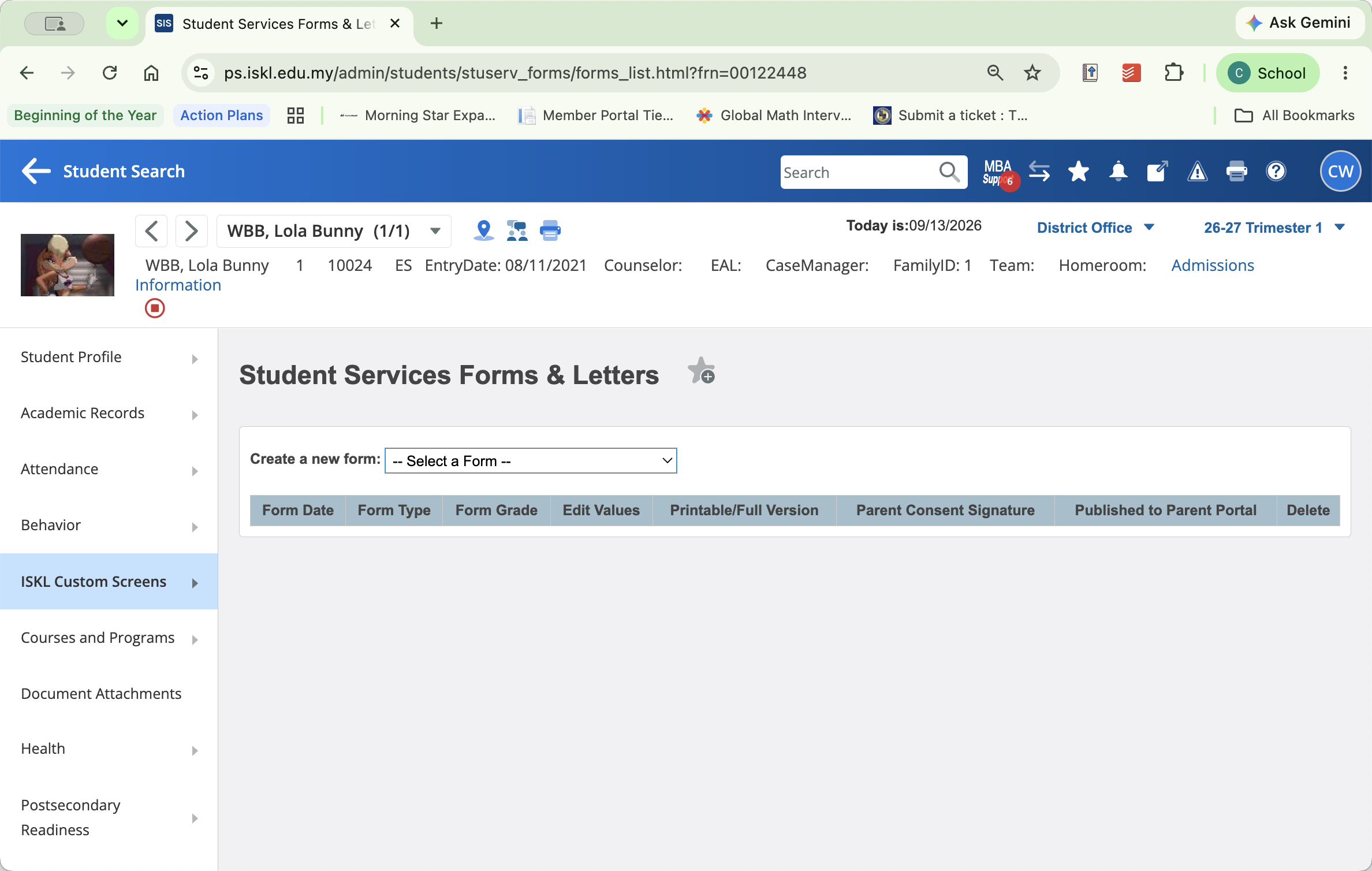 Step #3: Click the -- Select a Form -- dropdown menu under Create a new form: and select the consent form.
