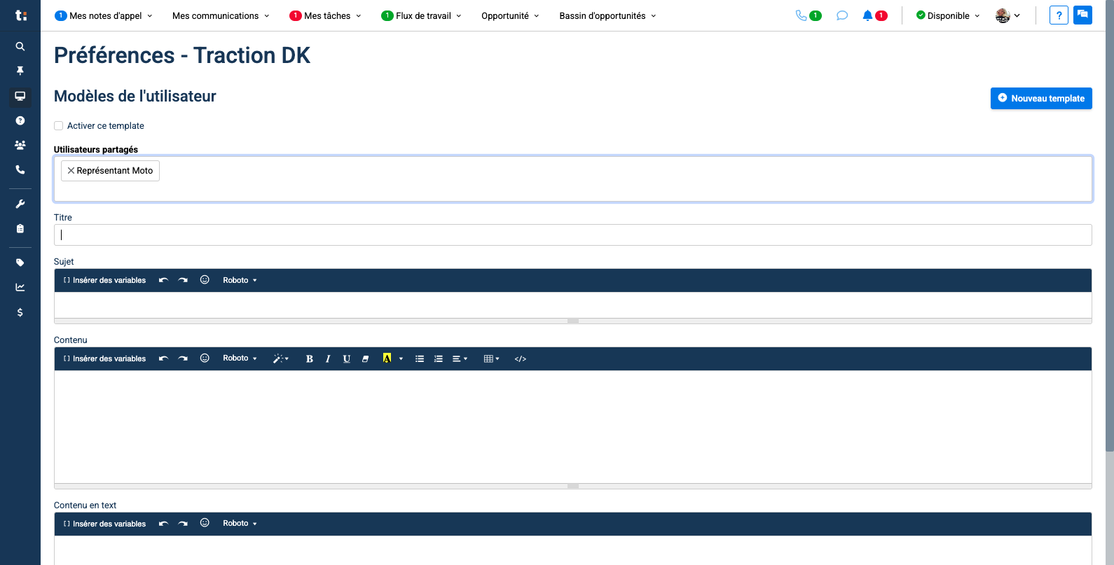 Step #8: Dans la barre de "Titre" inscrivez le titre que vous voulez donner à votre modèle, seul vous et les utilisateurs partagés verrons ce titre, il ne sera pas visible aux client.