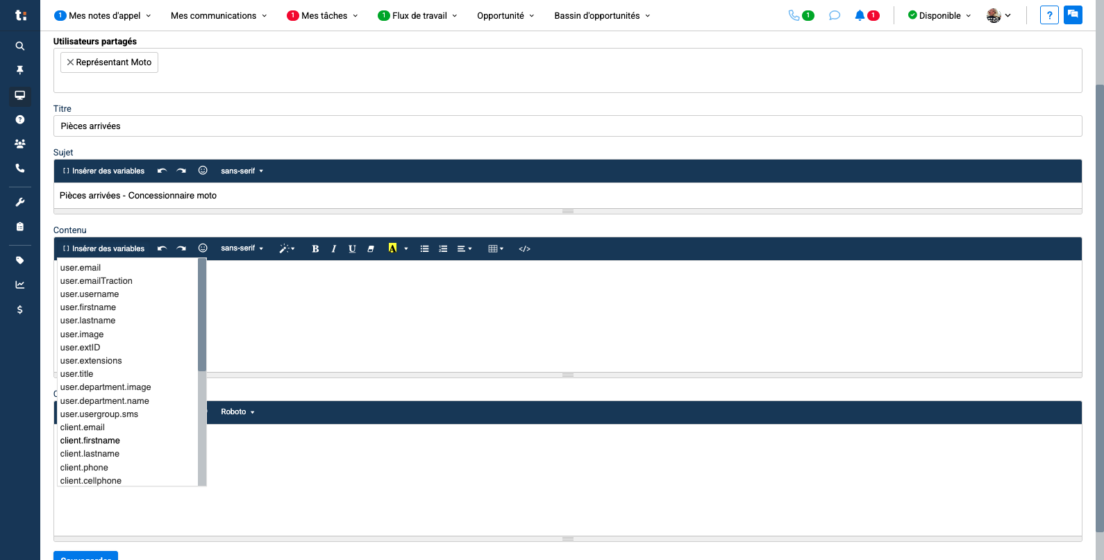 Step #11: Cliquez sur "insérer des variables" pour ajouter des variables tel que le prénom et le nom du client