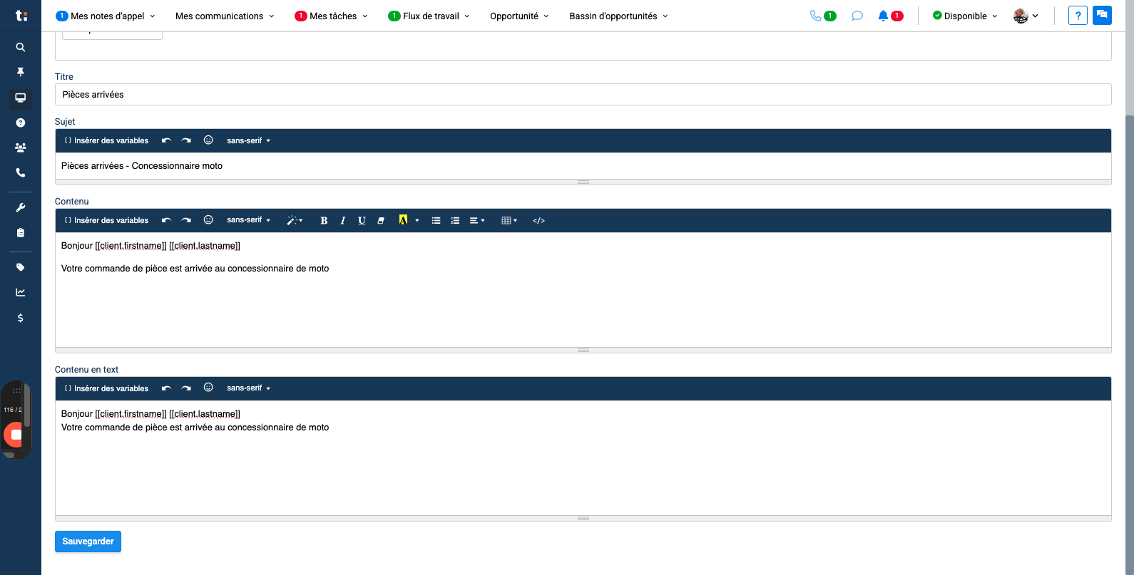 Step #18: Lorsque vous avez terminer de créer votre modèle, cliquez sur "Sauvegarder" au bas de la page