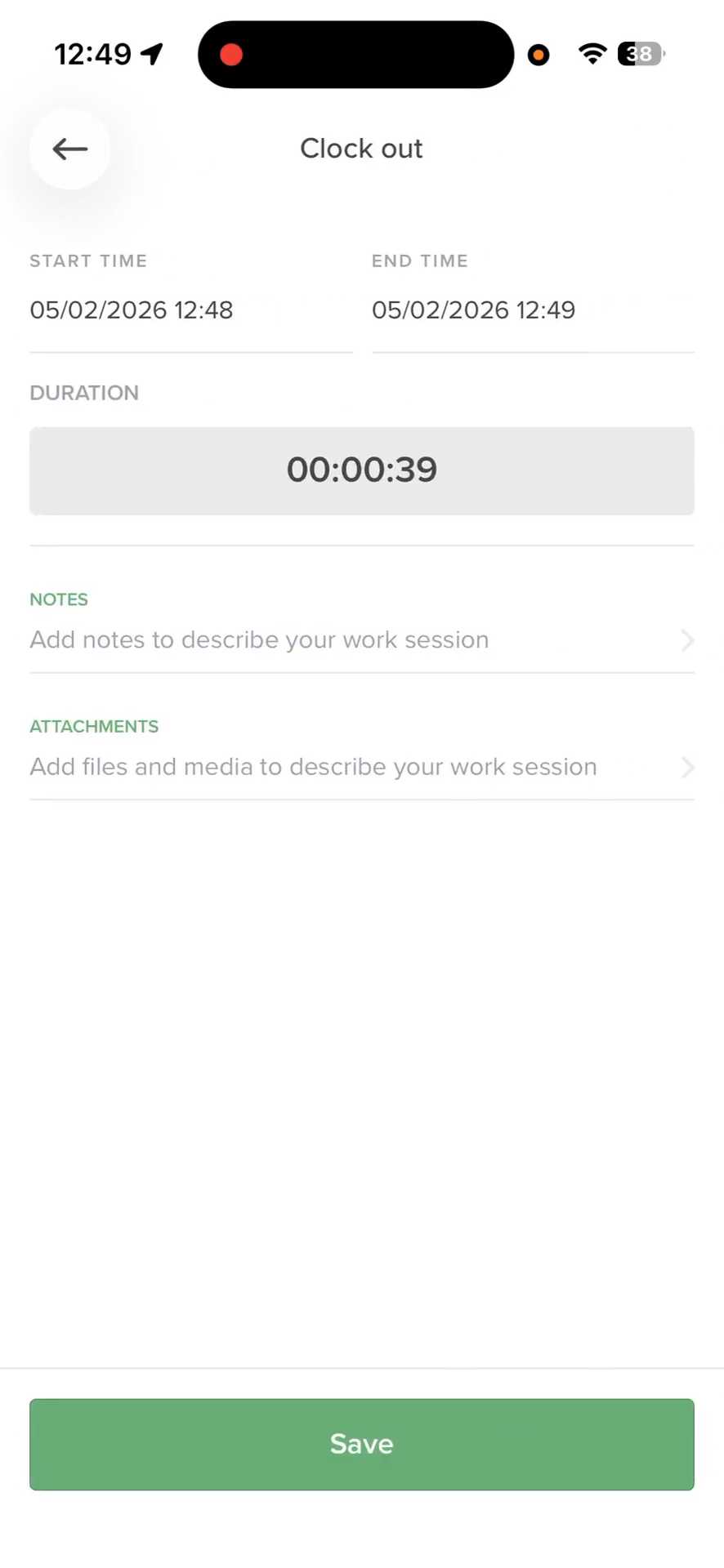Step #6: Tap Notes to enter a brief description of the work you completed