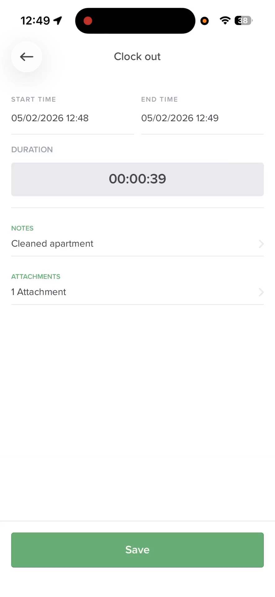 Step #12: Tap Save on the main clock-out screen to officially log your work session.