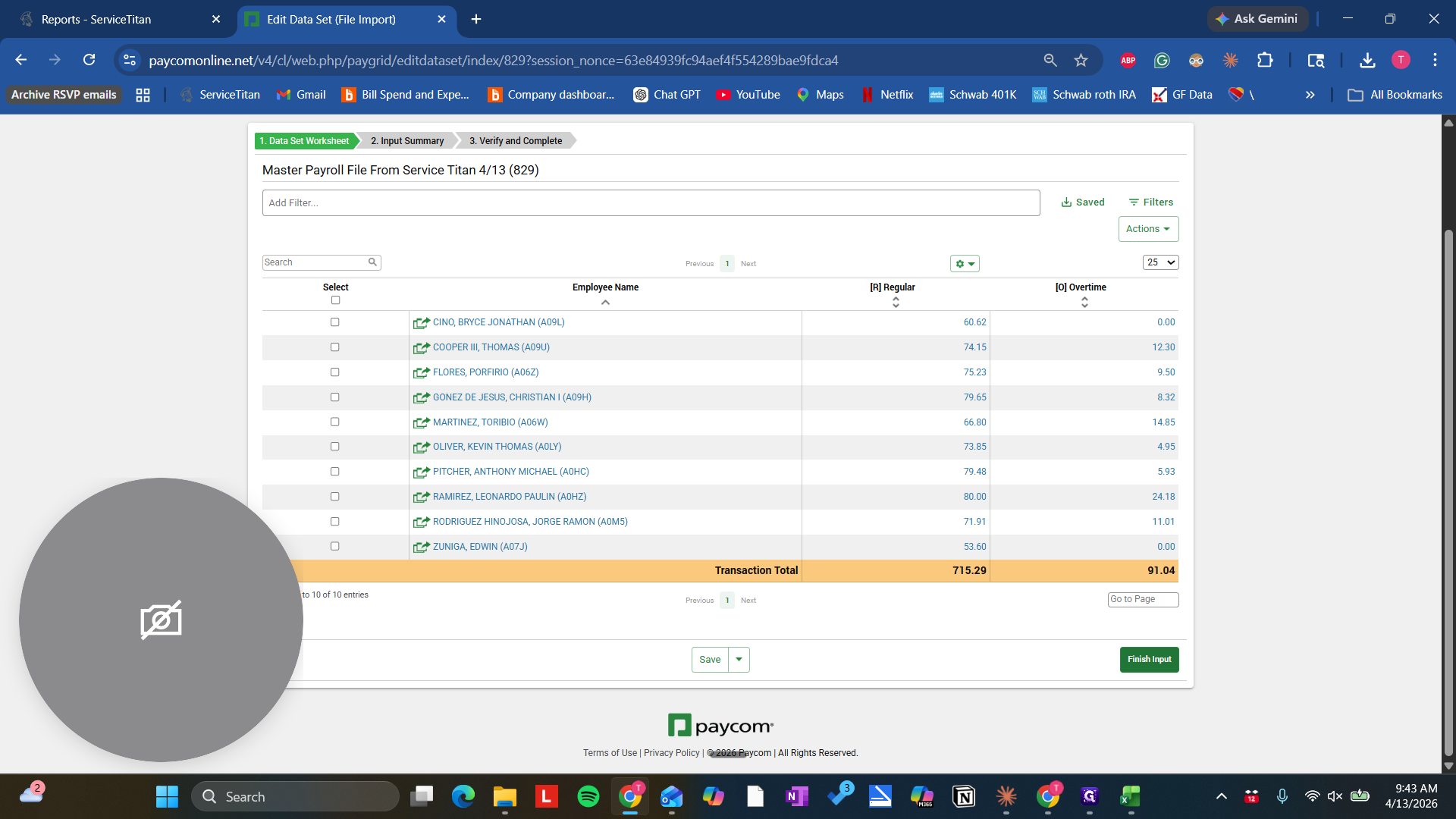 Step #36: Click on "Finish Input"