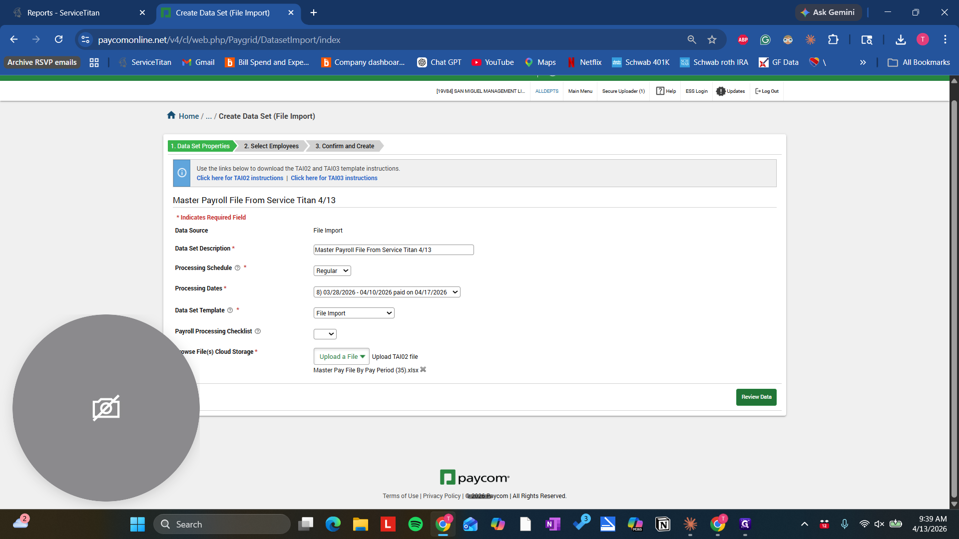 Step #29: Click on "Review Data"