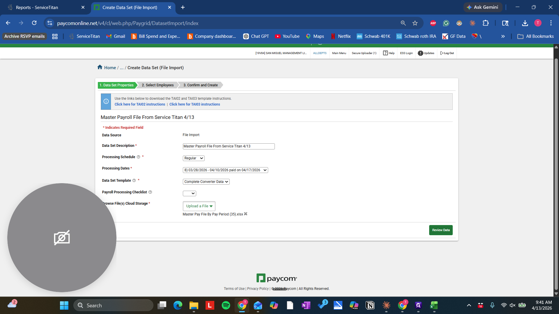 Step #33: Click on "Review Data"