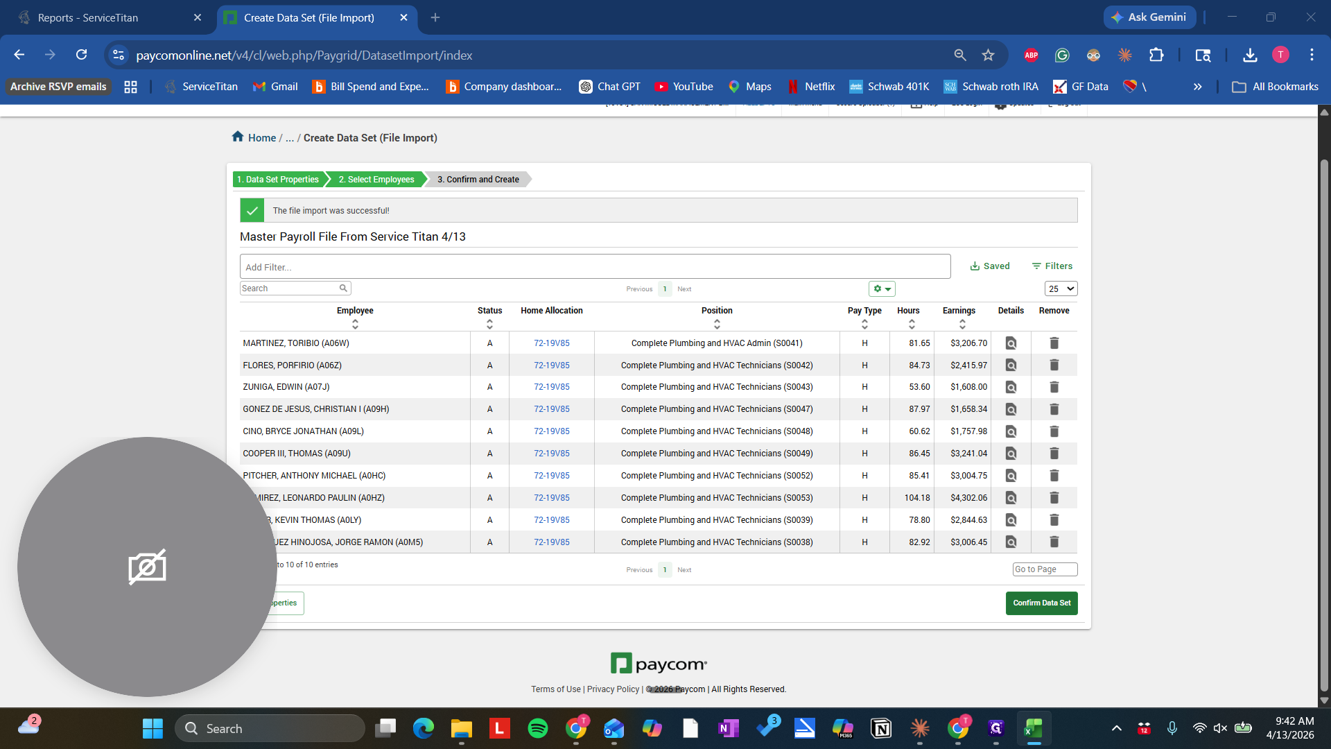 Step #34: Click on "Confirm Data Set"