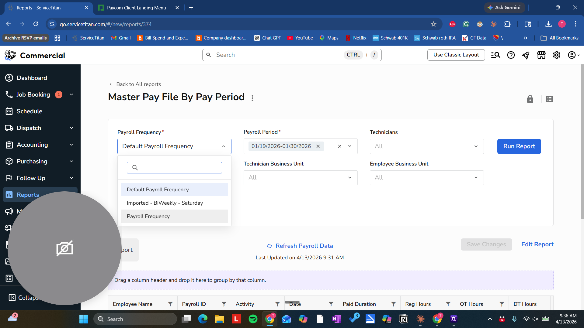 Step #2: Click on "Payroll Frequency"
