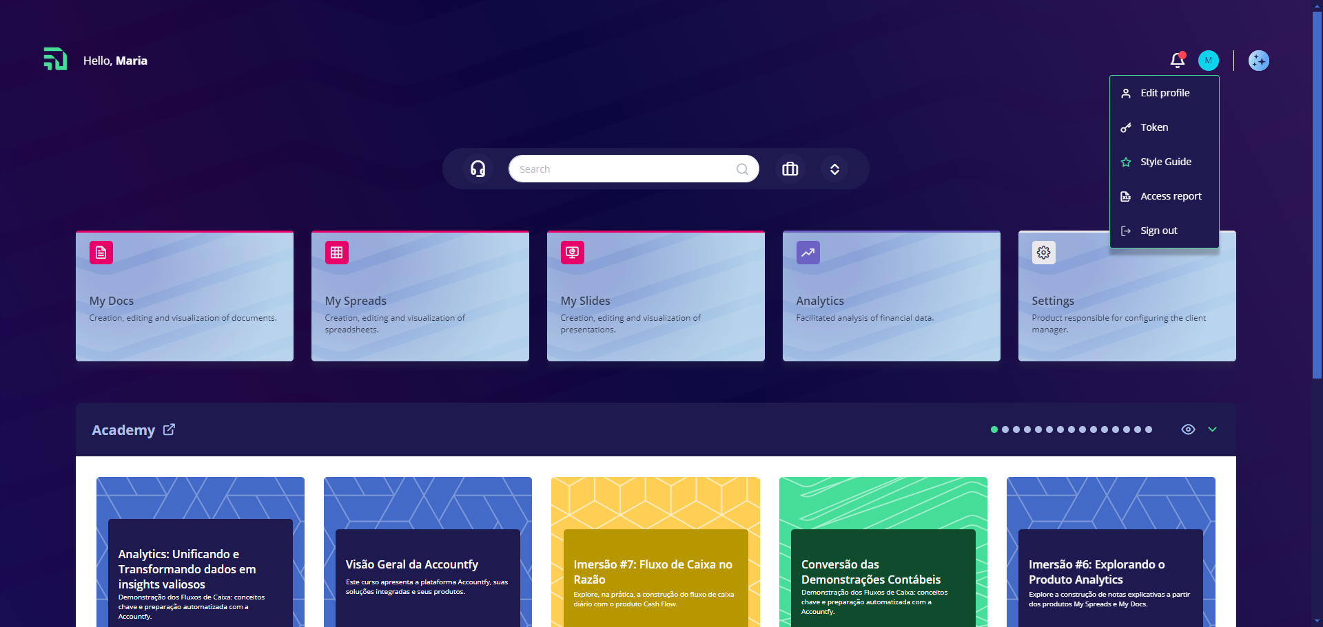 Step #9: As nomenclatura dos ícones podem ser encontrados na seção "Accountfyicon" do "Style Guide"