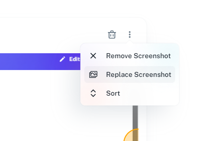 Step #11: Para substituir a imagem por outro print, basta clicar no menu contextual da imagem a ser substítuida.
