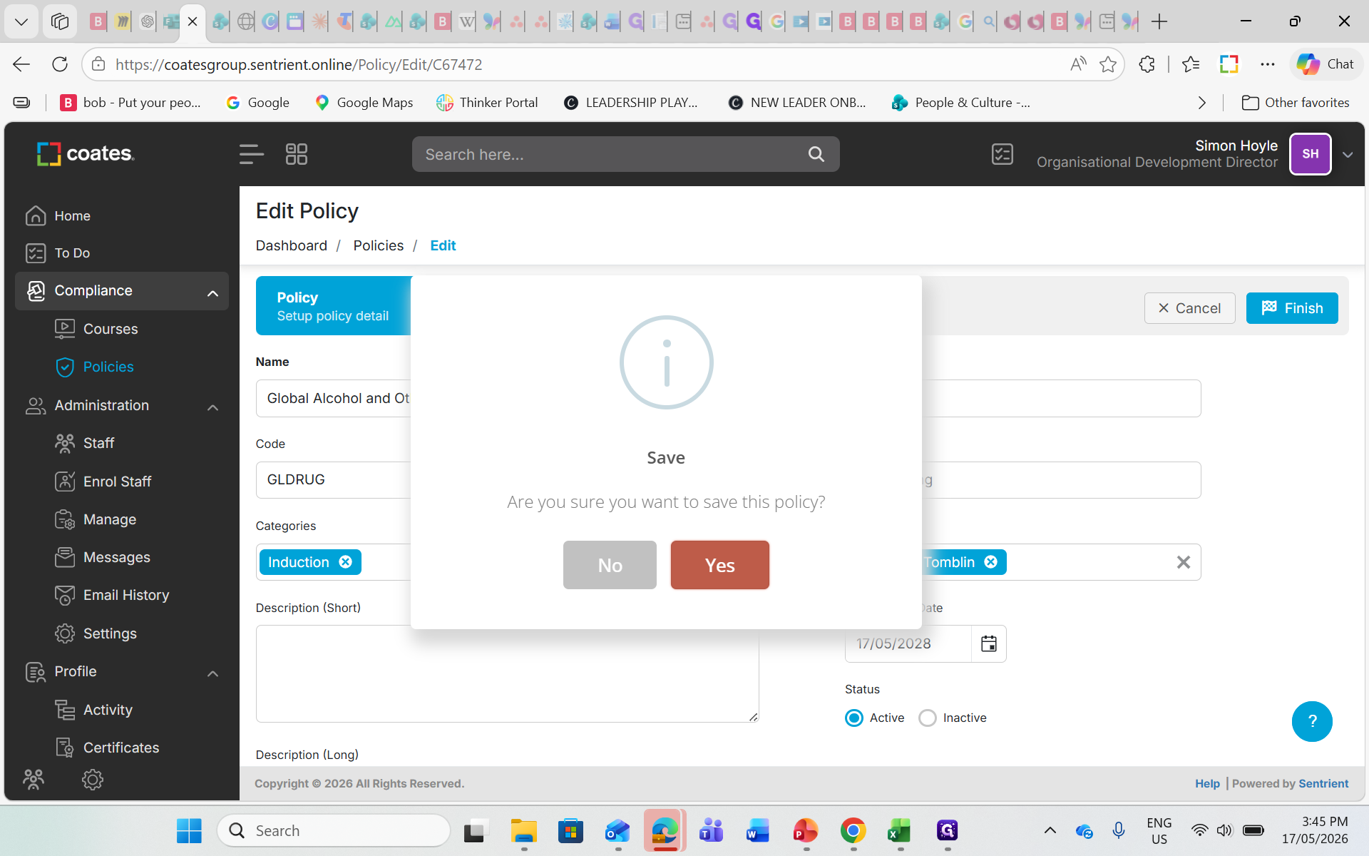 Step #13: Click Yes to save the new policy version.