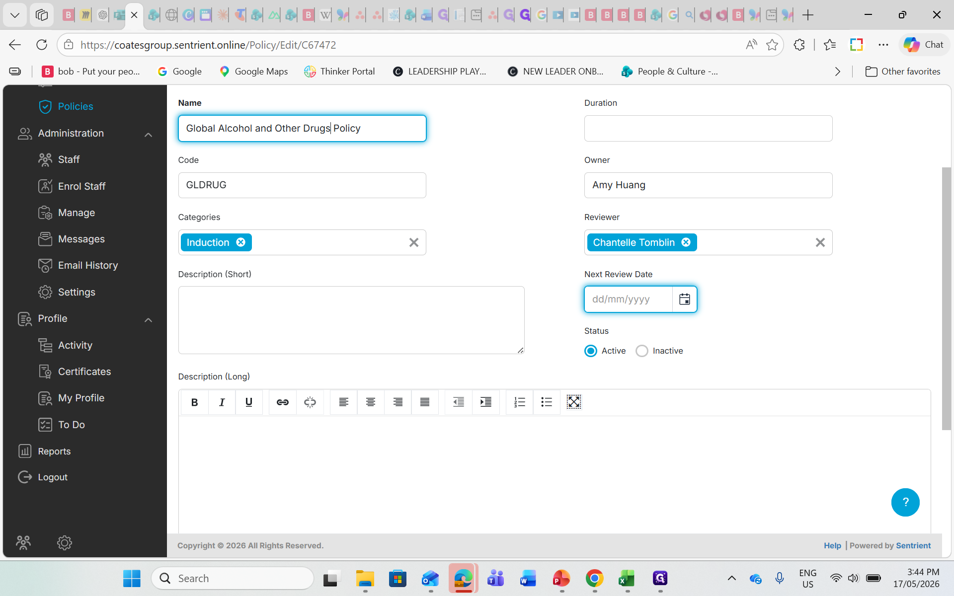 Step #9: Open the calendar picker and select a new Next Review Date for the updated policy.