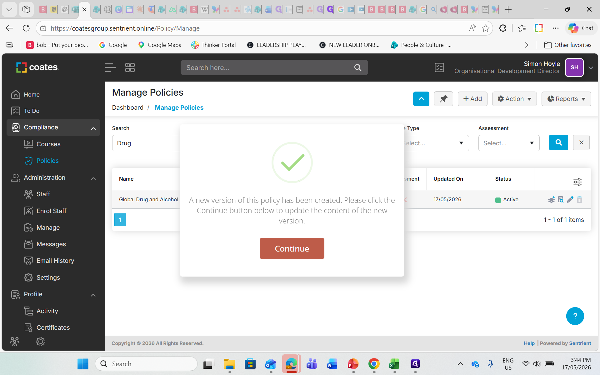 Step #7: Click Continue on the confirmation prompt to open the policy editor.