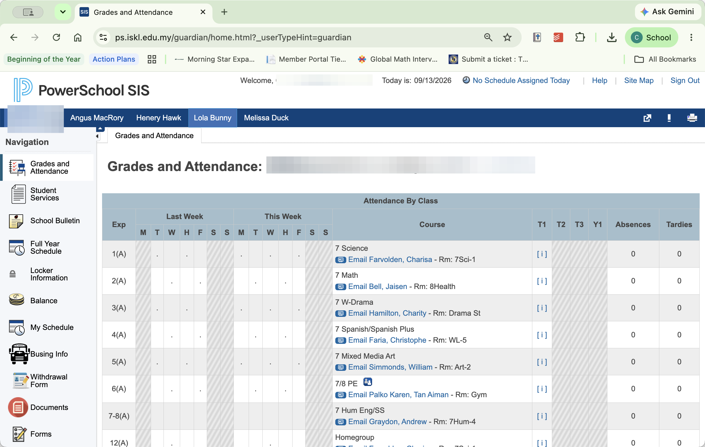 Step #2: Click the student selector tab in the top navigation bar to choose your child.
