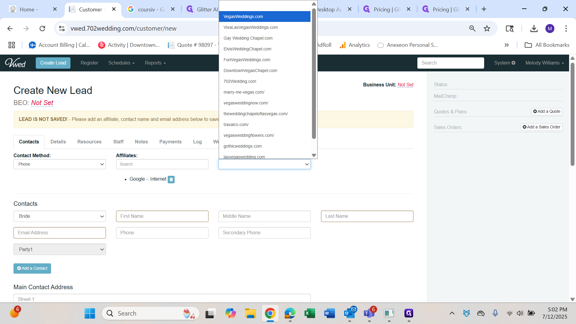 Step #8: Click on "VegasWeddings.com"
