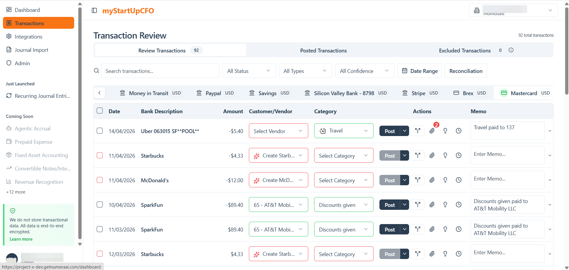 Step #1: Go to the Transactions tab from the sidebar menu to view the list of available transactions.