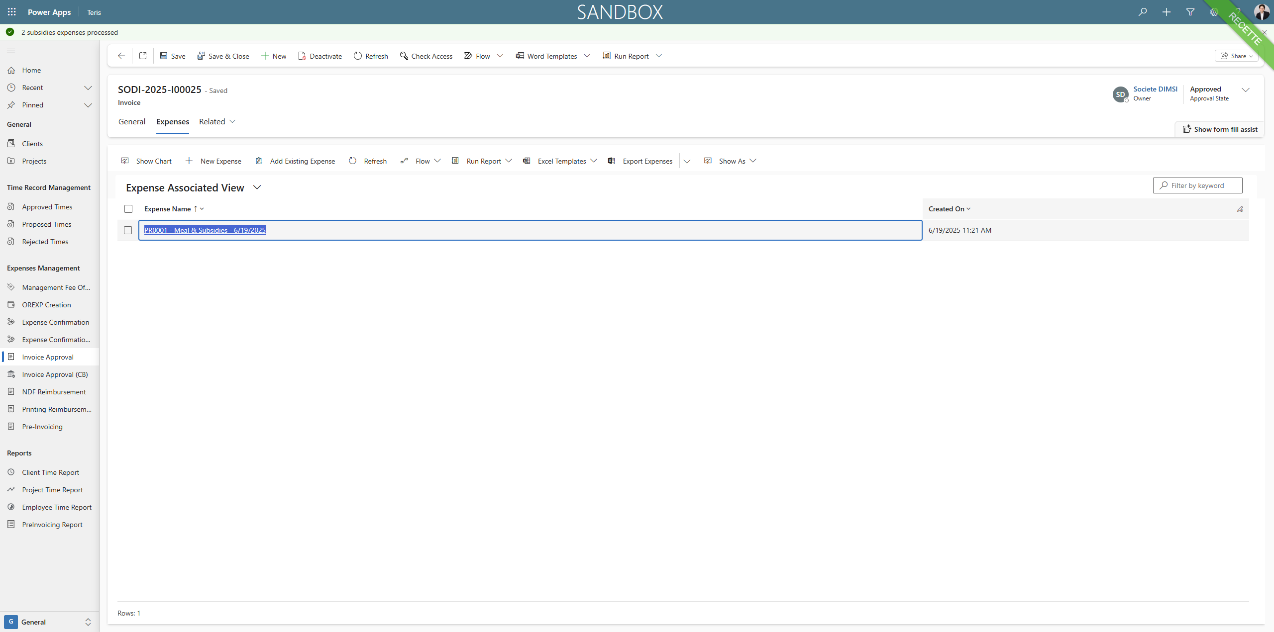 Step #21: Click on "PR0001 - Meal & Subsidies - 6/19/2025", the expense linked