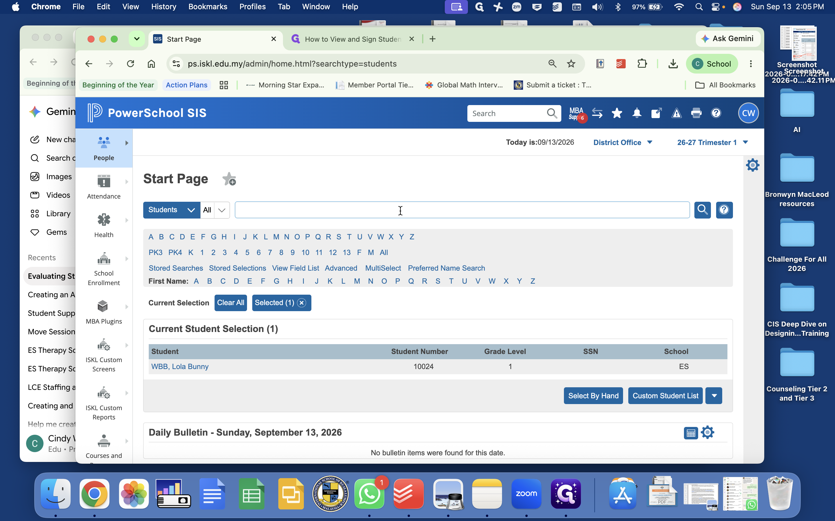 Step #1: Click the search input field on the Start Page. Type the student's name into the search bar. Click on the student's name from the autocomplete dropdown list.