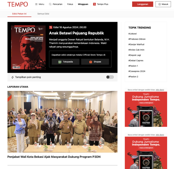 Step #12: Maka Edisi Mingguan yang telah berisi artikel berhasil dibuat, dan akan tampil di satu.tempo.co sesuai dengan urutan artikel yang telah diatur sebelumnya.