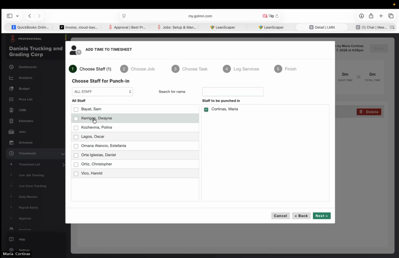 Step #6: Select the checkbox next to the employee you want to add to the timesheet.