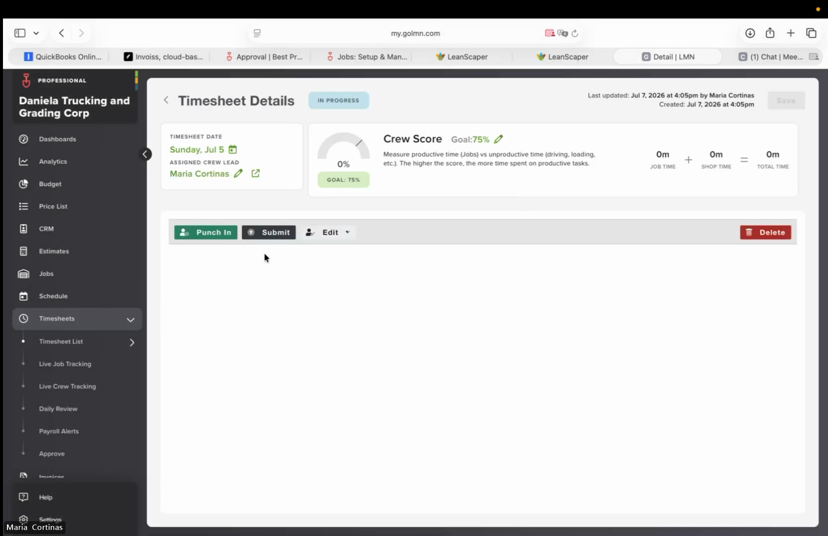 Step #4: On the Timesheet Details page, click Punch In.