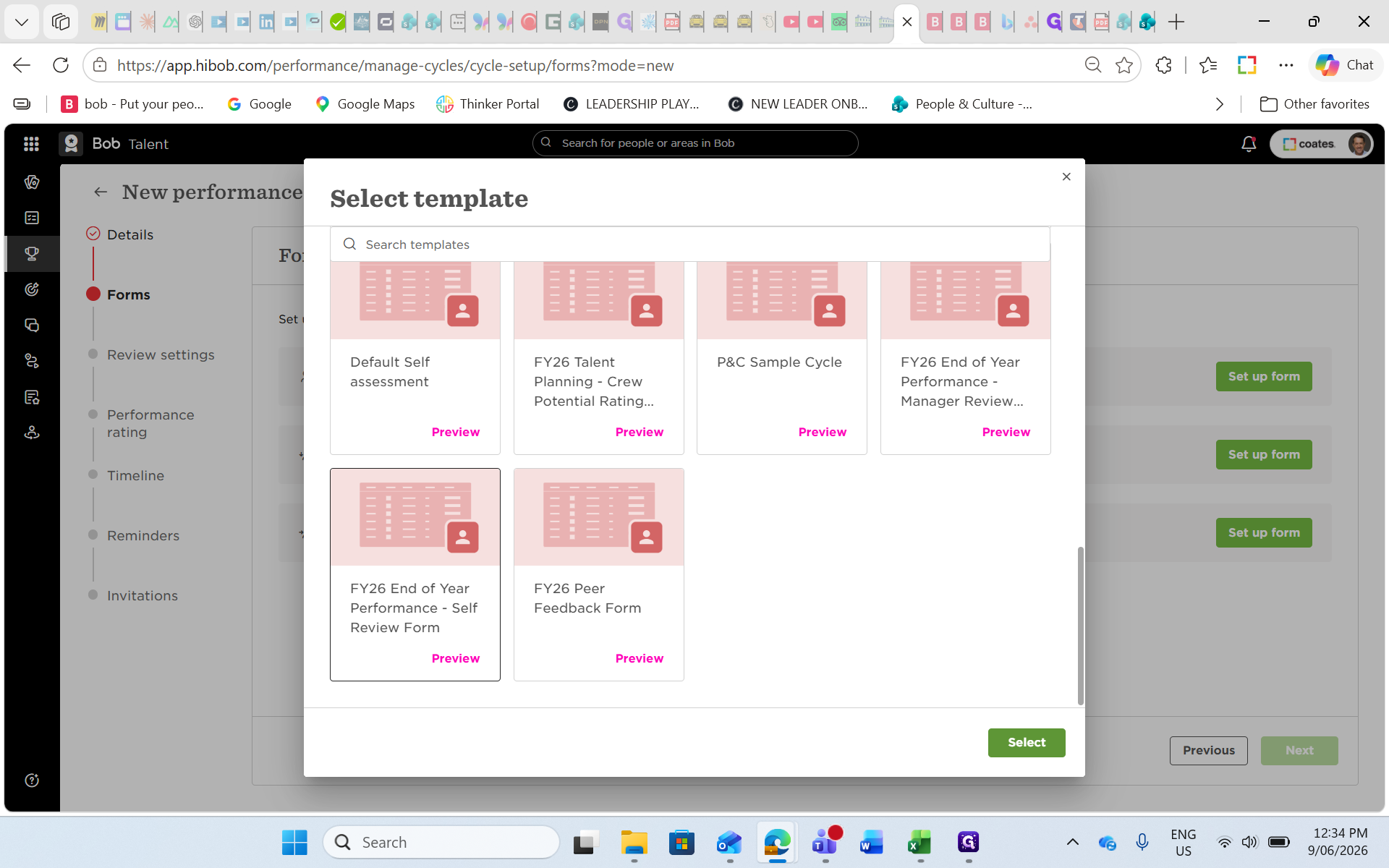 Step #25: Locate your Self-Review template and click Select.