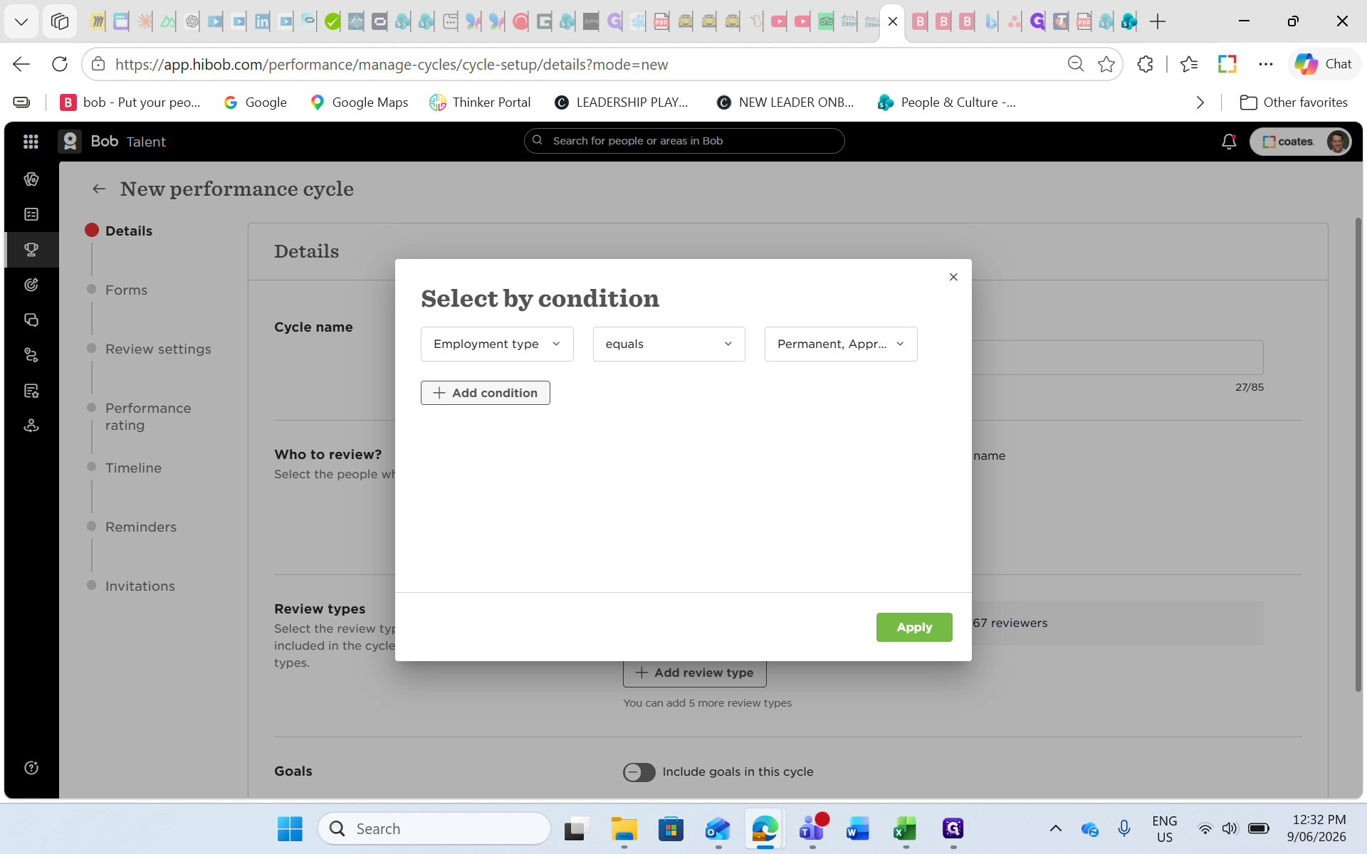 Step #12: Click + Add condition to filter out employees who haven't worked at the company long enough.