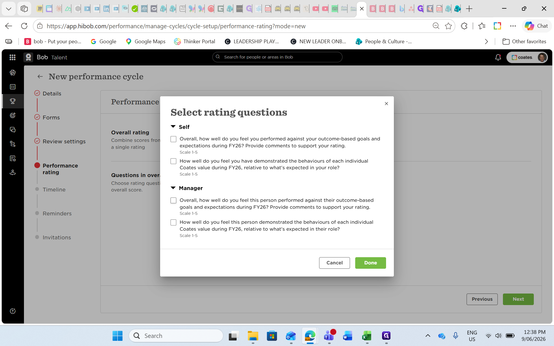 Step #40: Select the goal and performance rating questions from the manager review you want calculated.