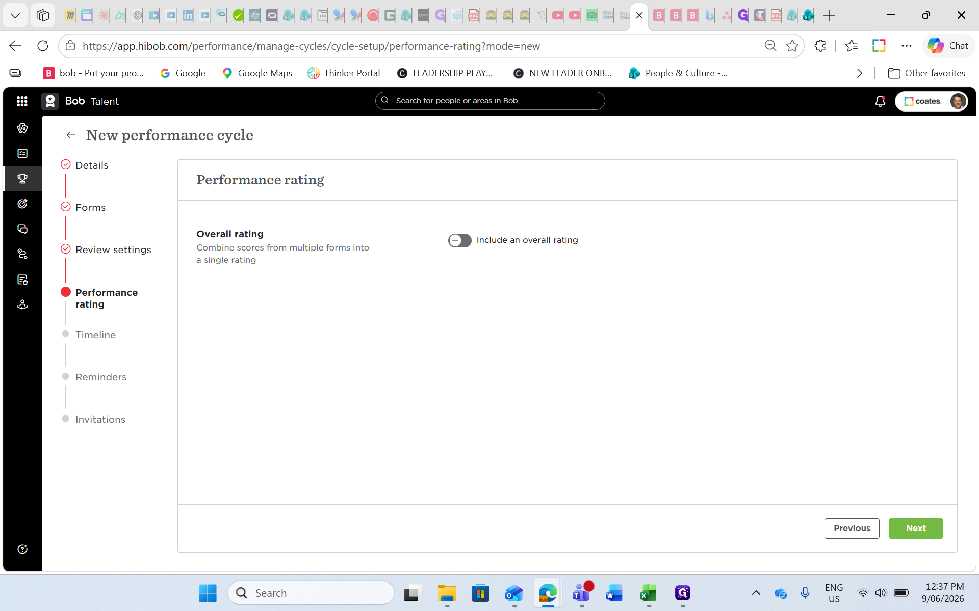 Step #38: Toggle the switch to combine scores into an overall rating, if your cycle uses combined evaluation scores.