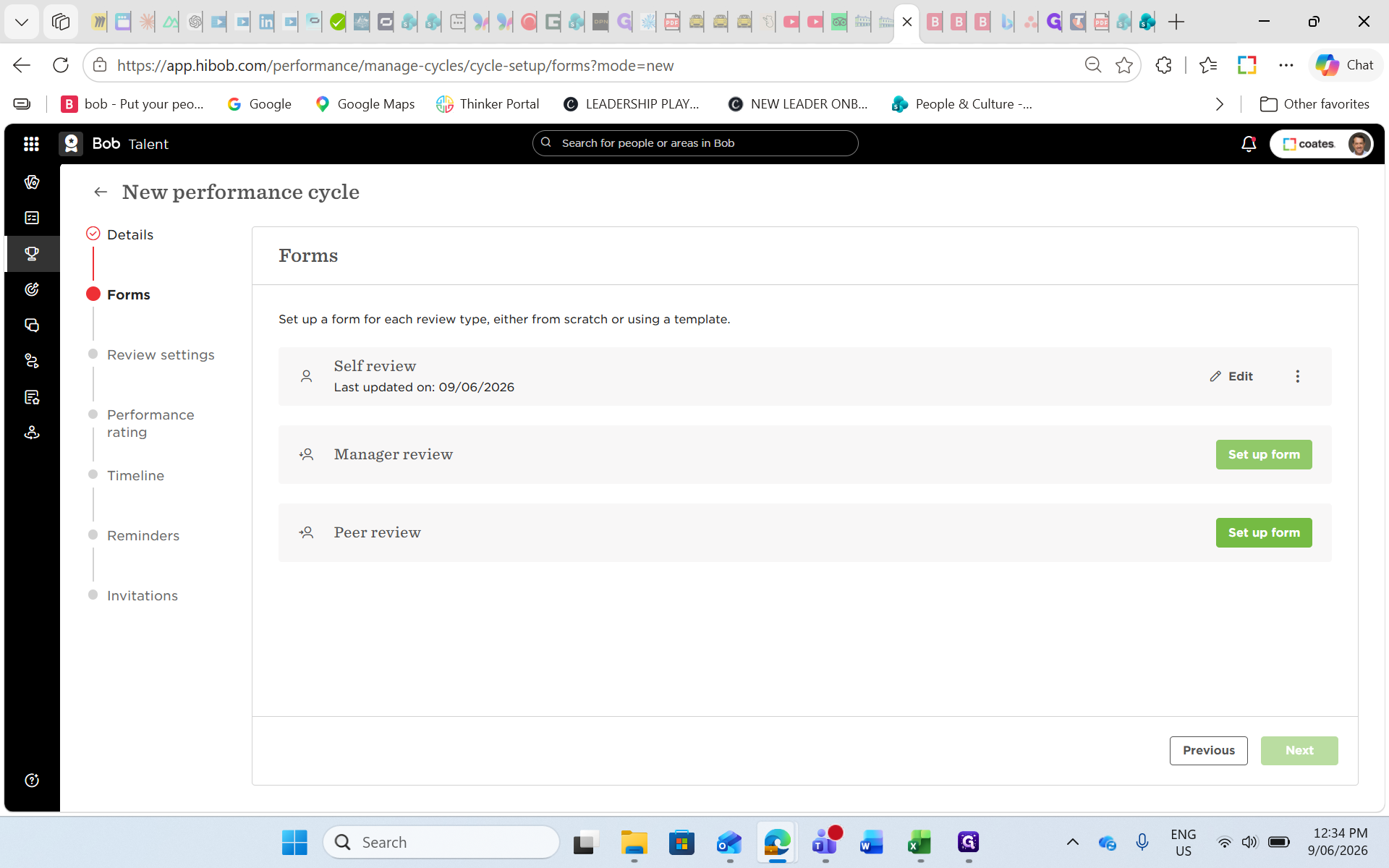 Step #23: Click Set up form for the Self review.