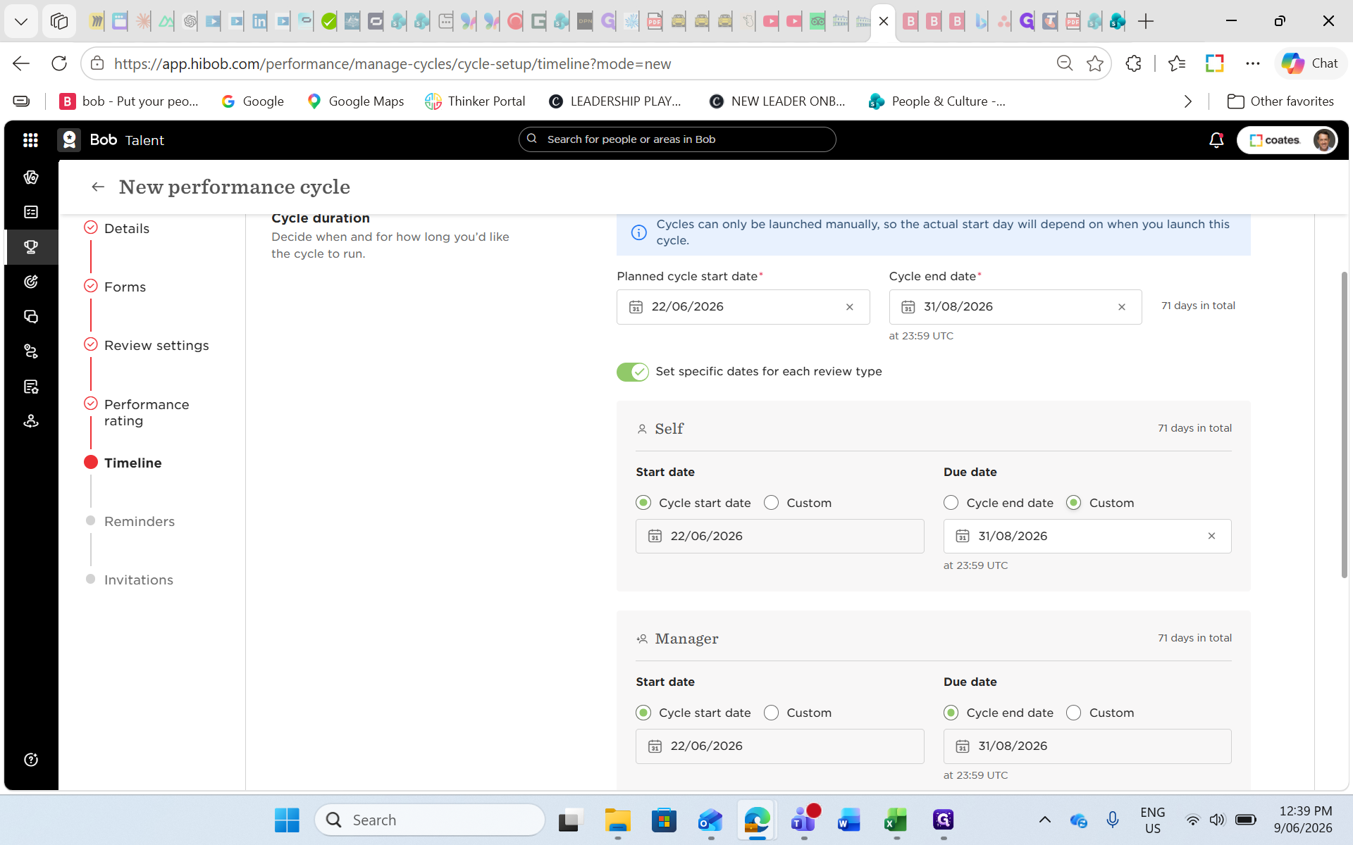 Step #45: Configure the custom dates for each review type using the calendar fields.