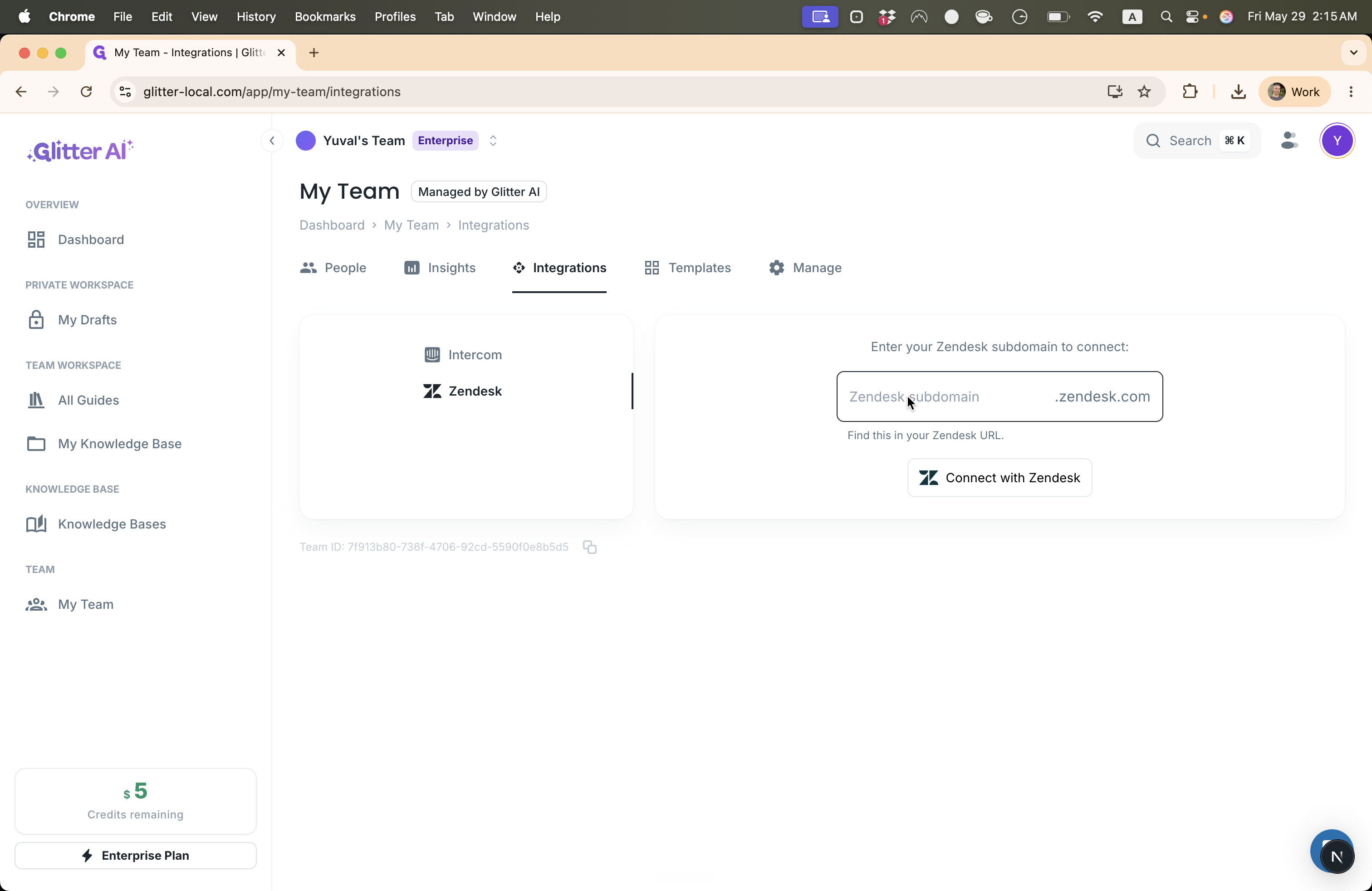 Step #4: Click the Zendesk subdomain input field.