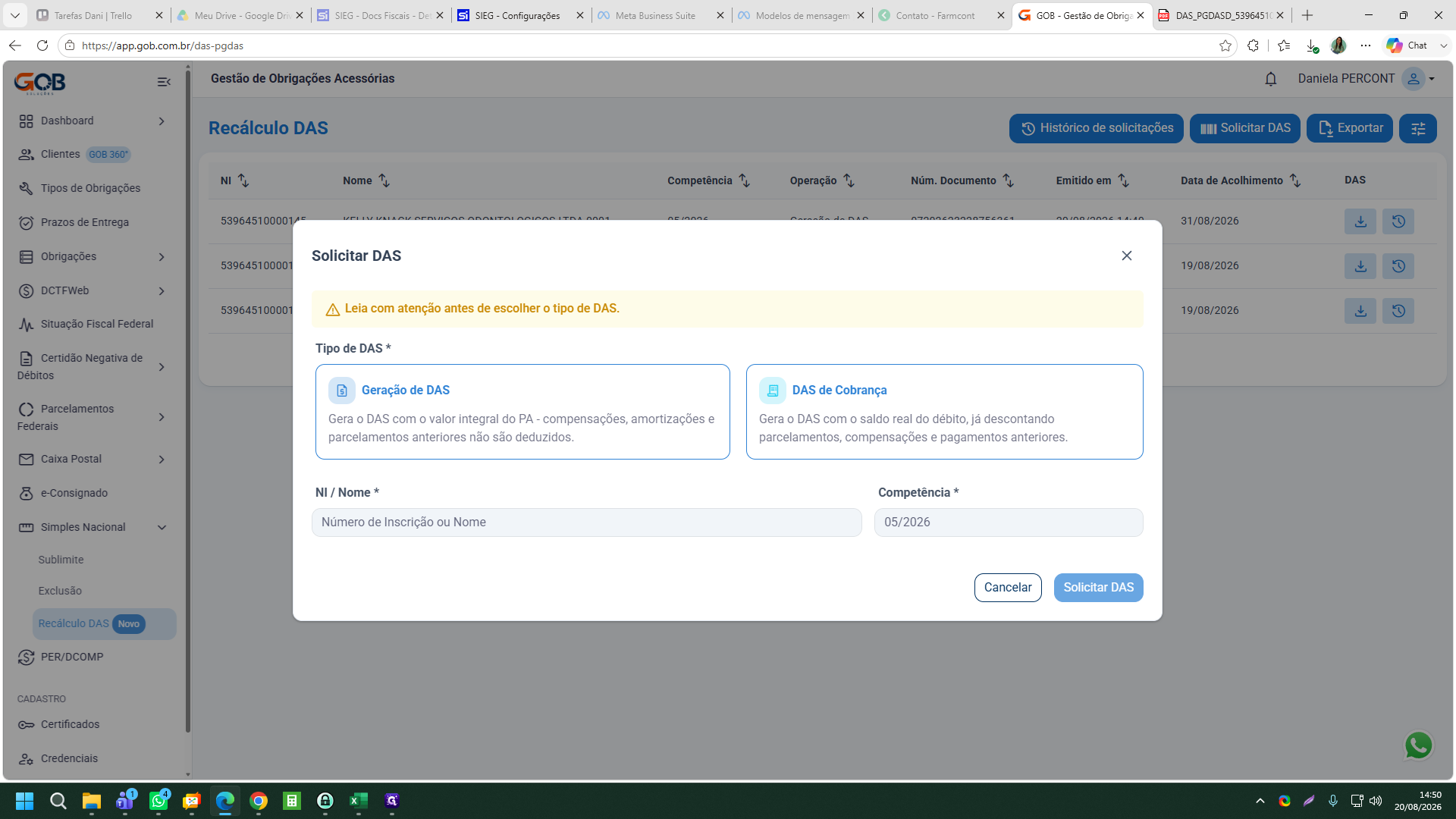 Step #4: Certifique-se de que a opção de emissão correta (como Geração de DAS) está selecionada.