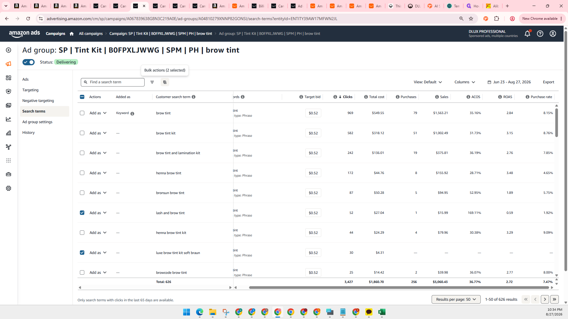 Step #24: Click Bulk action above the search terms table.