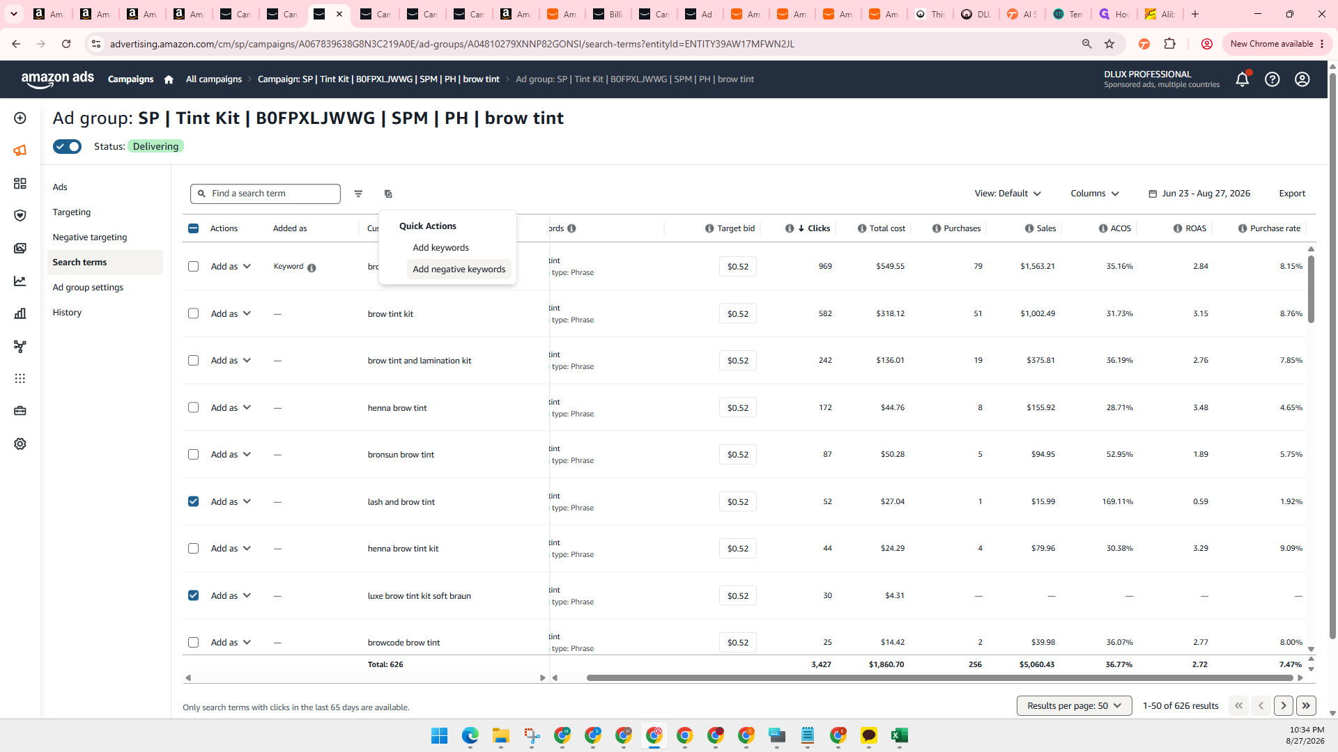 Step #25: Click Add negative keywords from the dropdown menu.