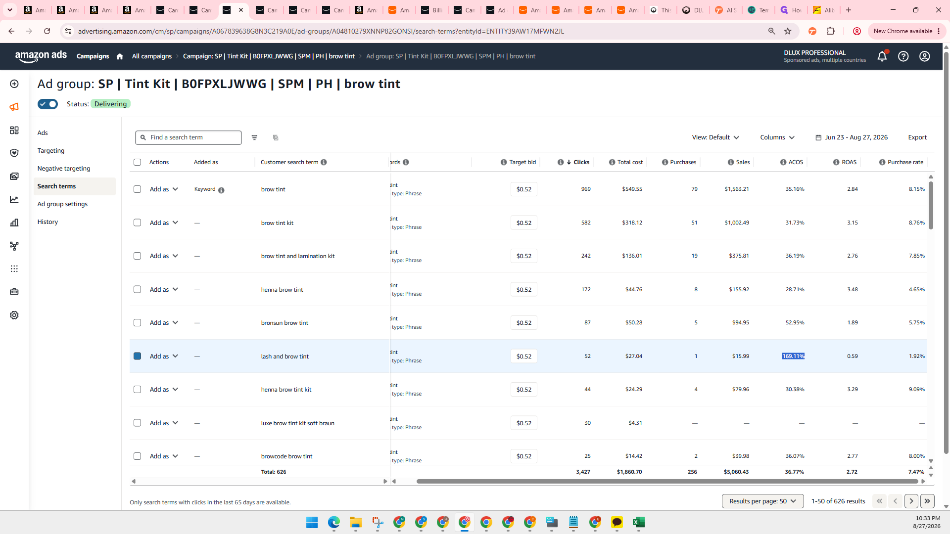 Step #22: Click the checkbox next to the underperforming search term to select it.