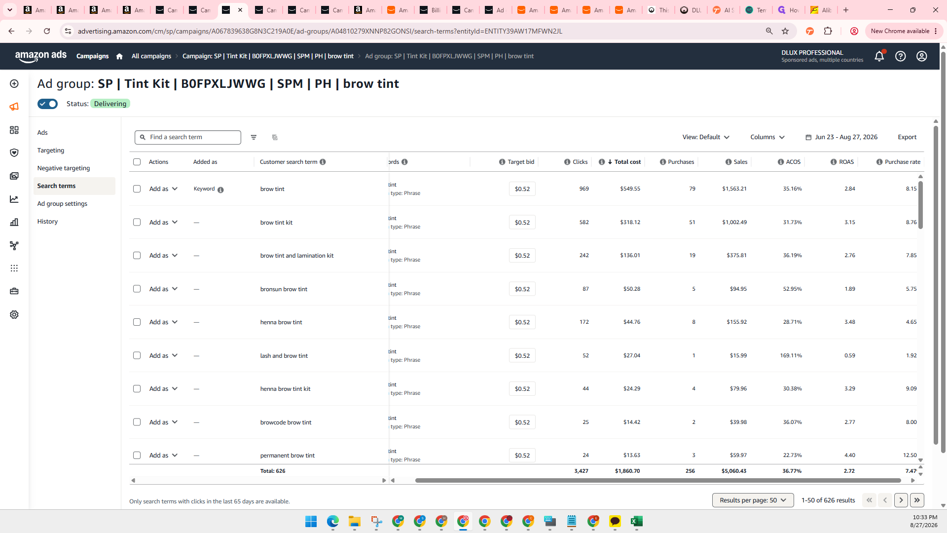 Step #21: Click Clicks to sort search terms by click volume.