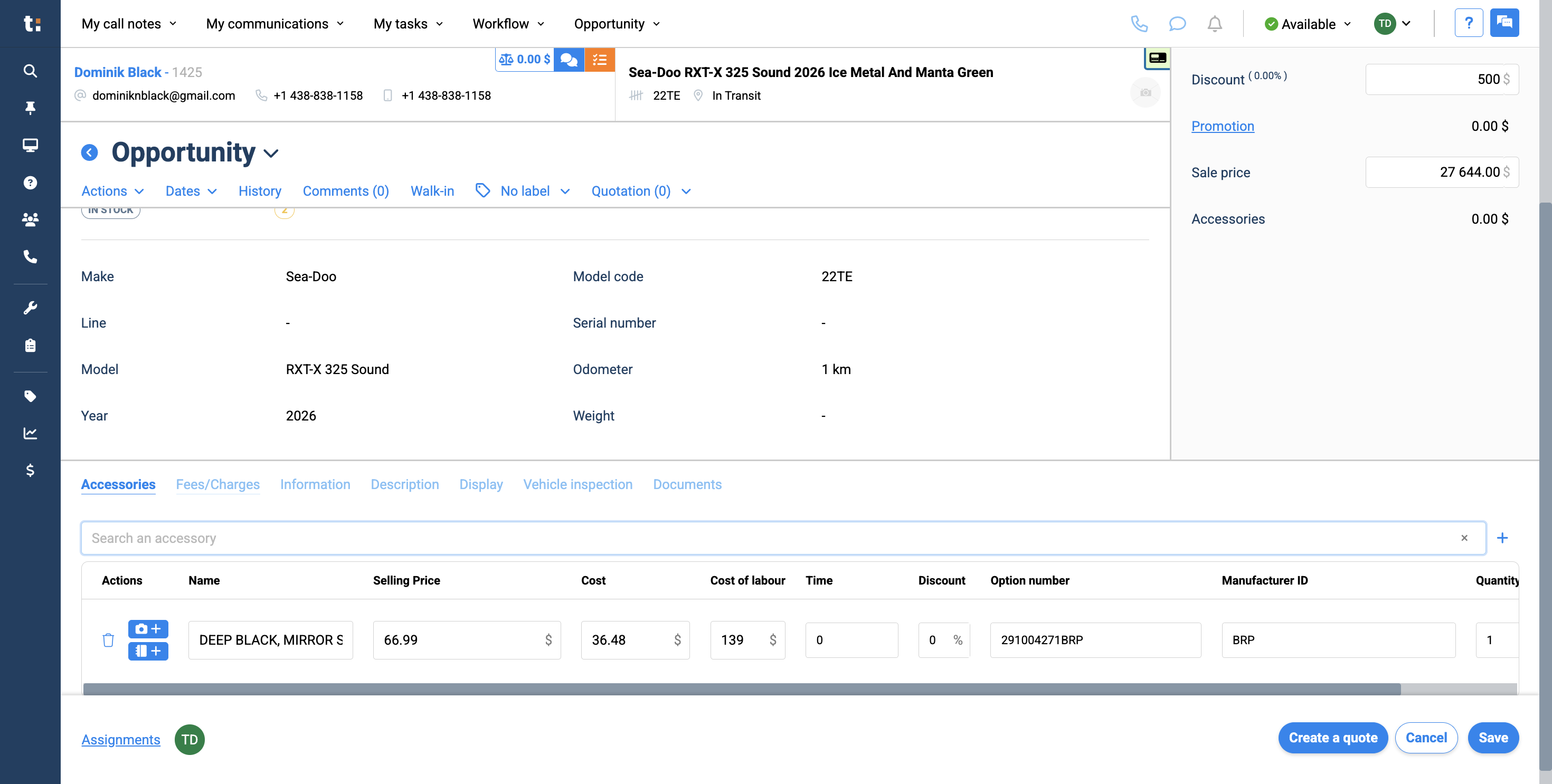 Step #13: All prices will be included in the quote afterward. Next, go to Fees & Charges if you need to add tire tax, licensing fee, admin fee, or similar charges.