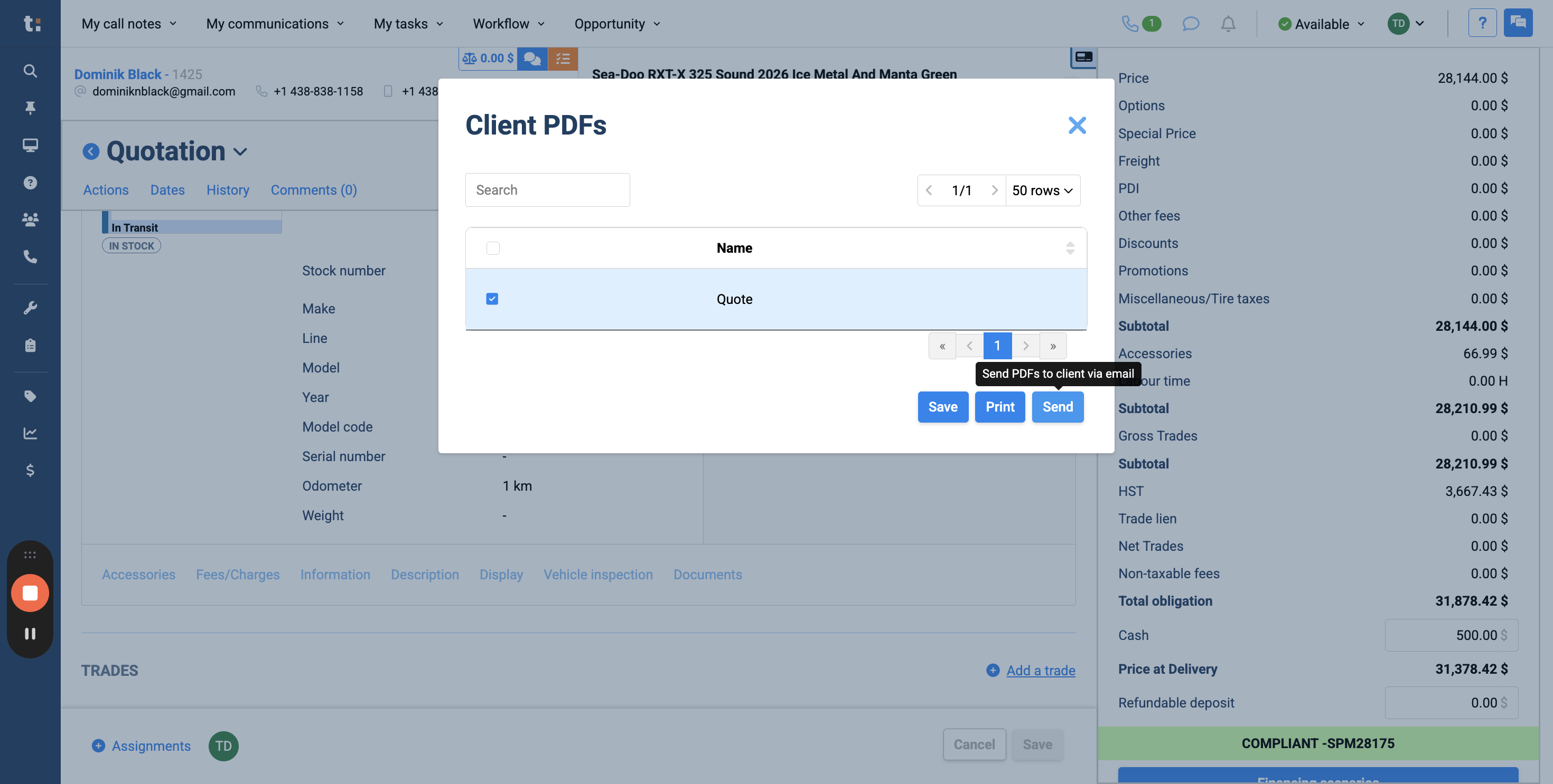 Step #24: then click the Send button. This will automatically email the quote to your customer.