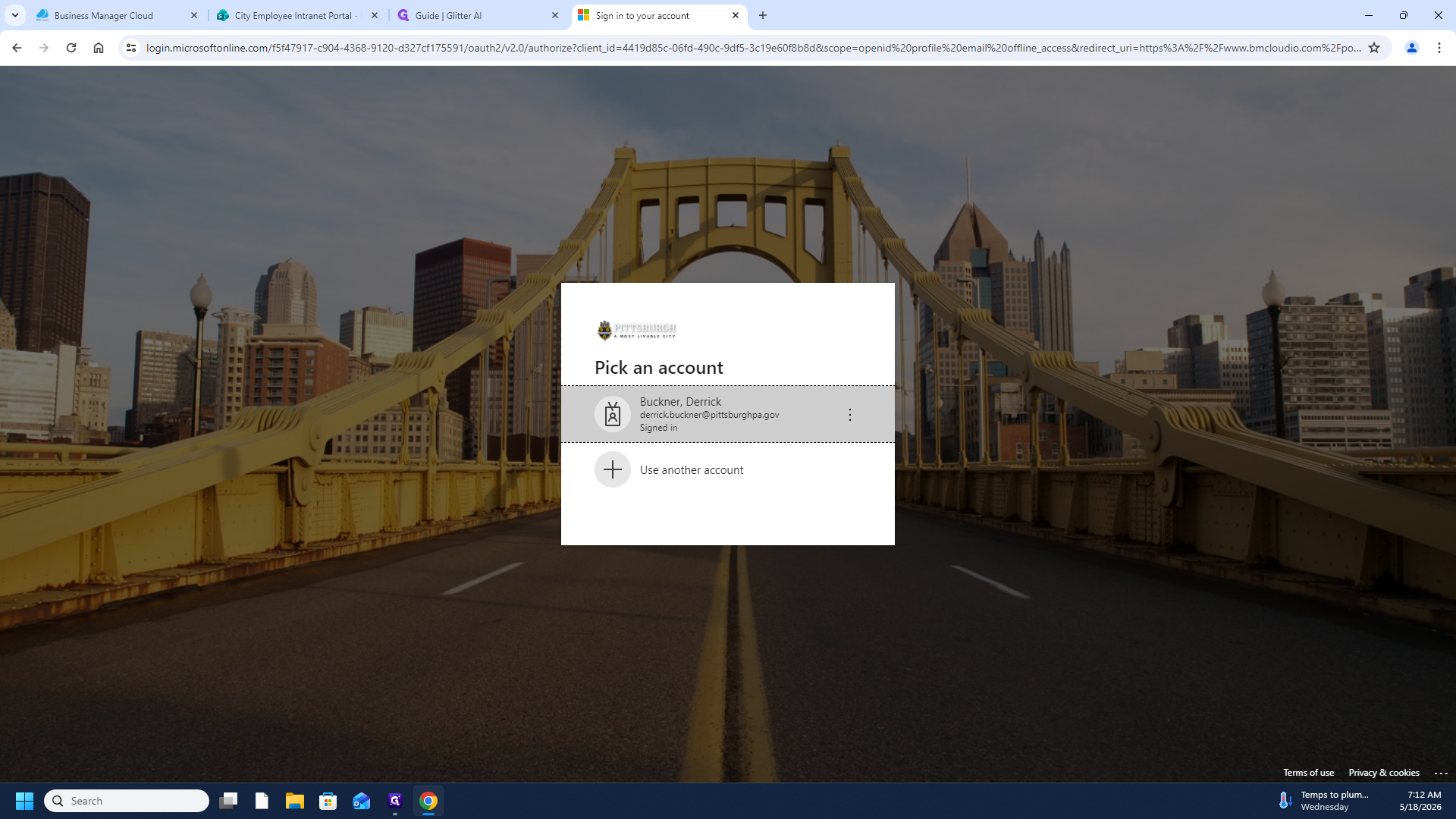 Step #5: Select your account from the Microsoft dialog to log back in.