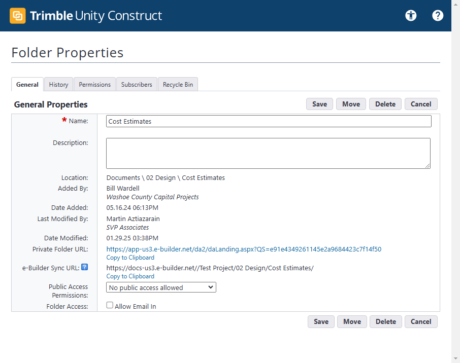 Step #44: Click on "Private Folder URL : https://app-us3.e-builder.net/da2/daLanding.aspx?QS=e91e4349261145e2a968442 e - Builder Sync URL : ? https://docs-us3.e-builder.net//Test Project / 02 Design / Cost Estimates /"