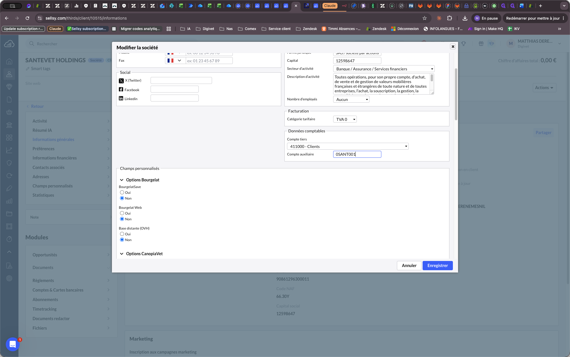 Step #11: Faites défiler le formulaire pour vérifier que le Code compte auxiliaire et la Catégorie tarifaire sont corrects.