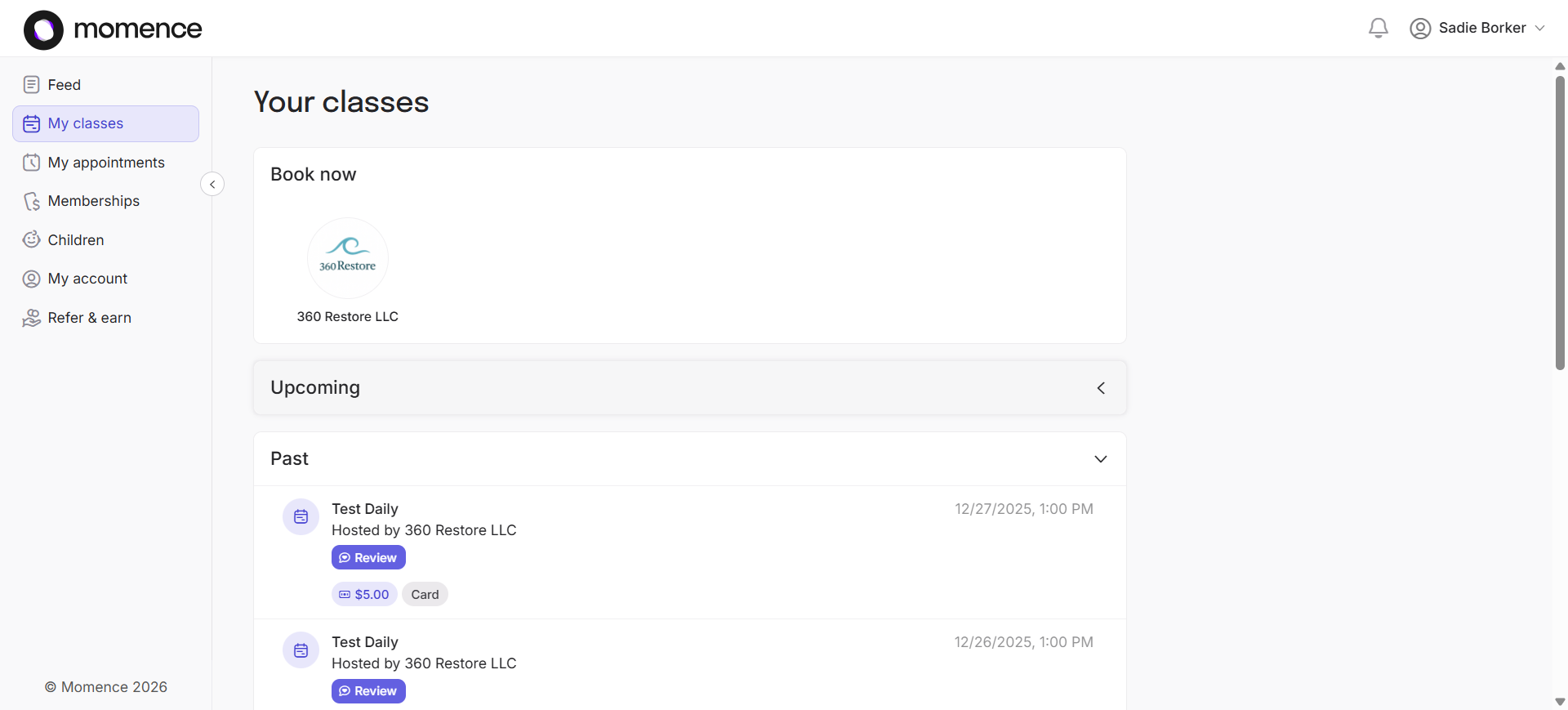 Step #4: Go to the "Upcoming" section and find the class you want to cancel