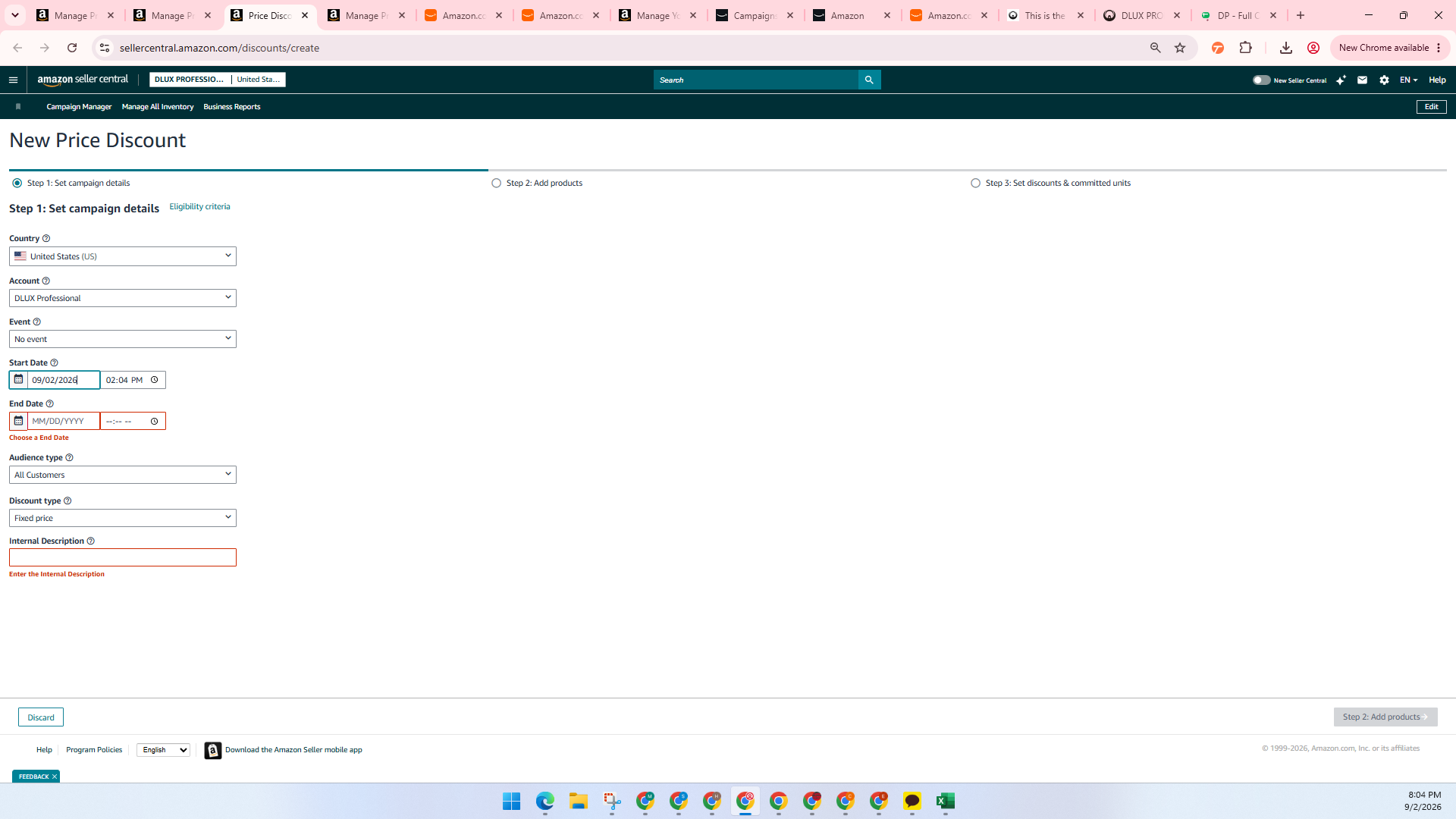 Step #24: Click the End Date field and select the discount end date.