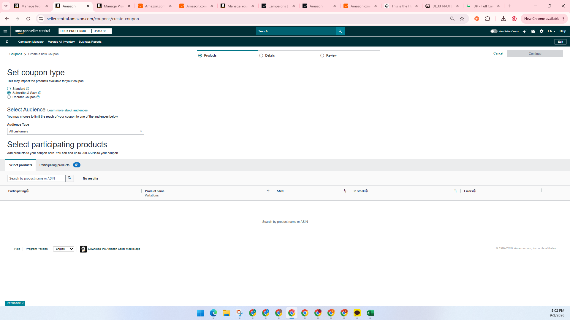 Step #5: Select the Standard coupon option. You can set coupon type as per your goal, standard type is the most used one.