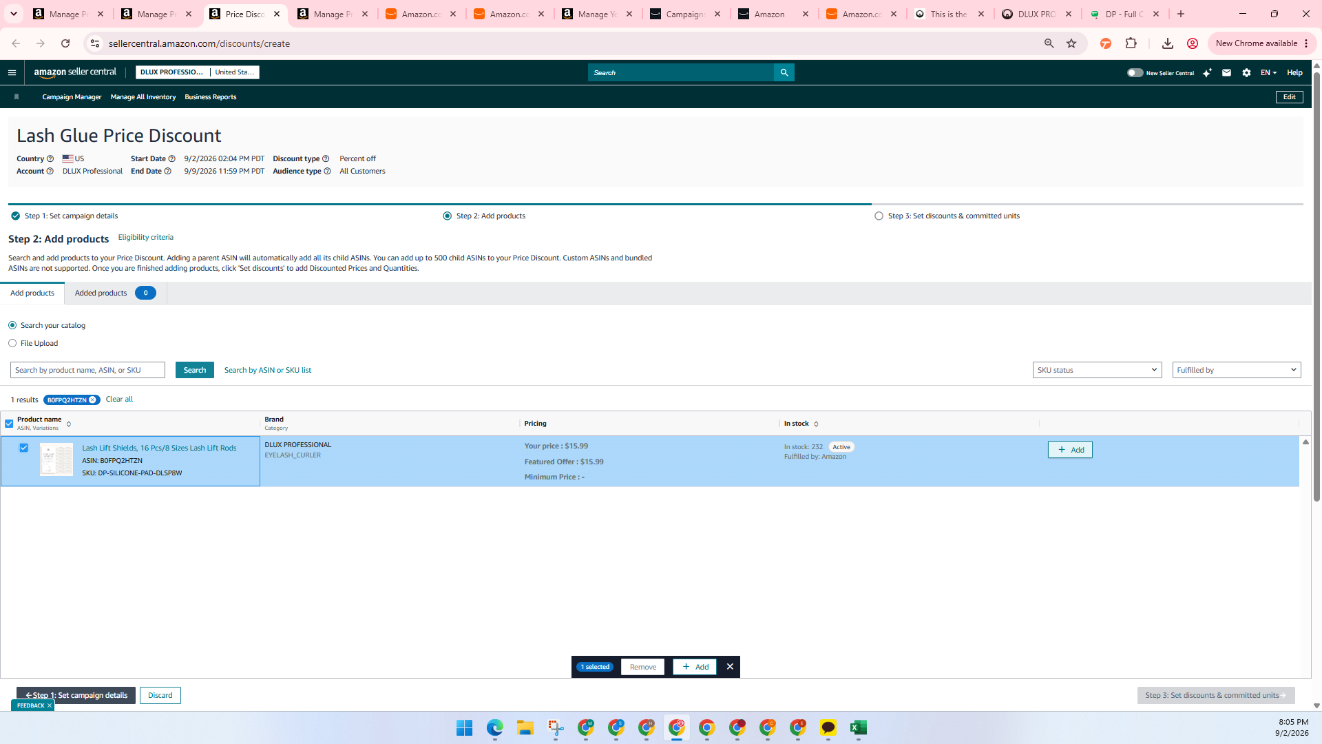Step #30: Click + Add on the product row to include it in the price discount.