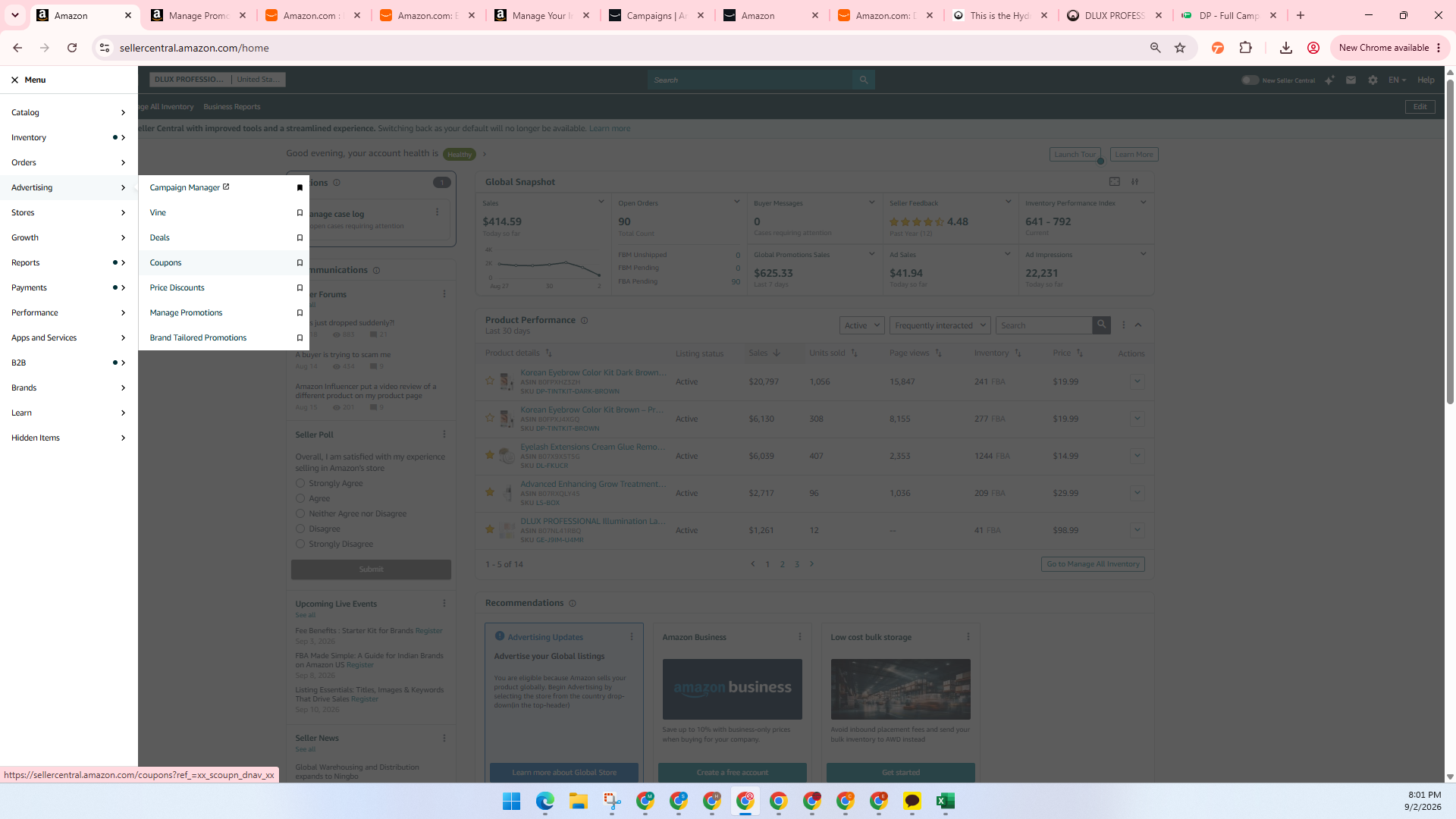 Step #2: Click Coupons under the Advertising section.