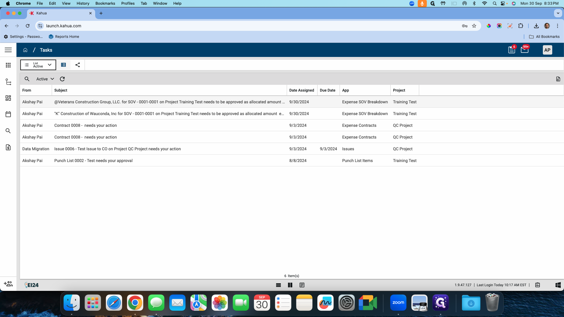 Step #51: Click on "for SOV - 0001-0001 on Project Training Test needs to be approved as allocated amount"