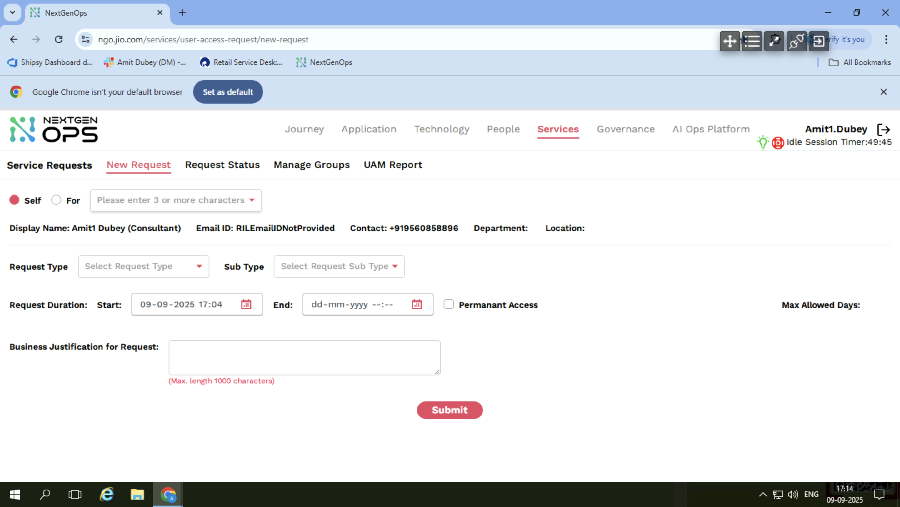 Step #6: Click on "Select Request Type"